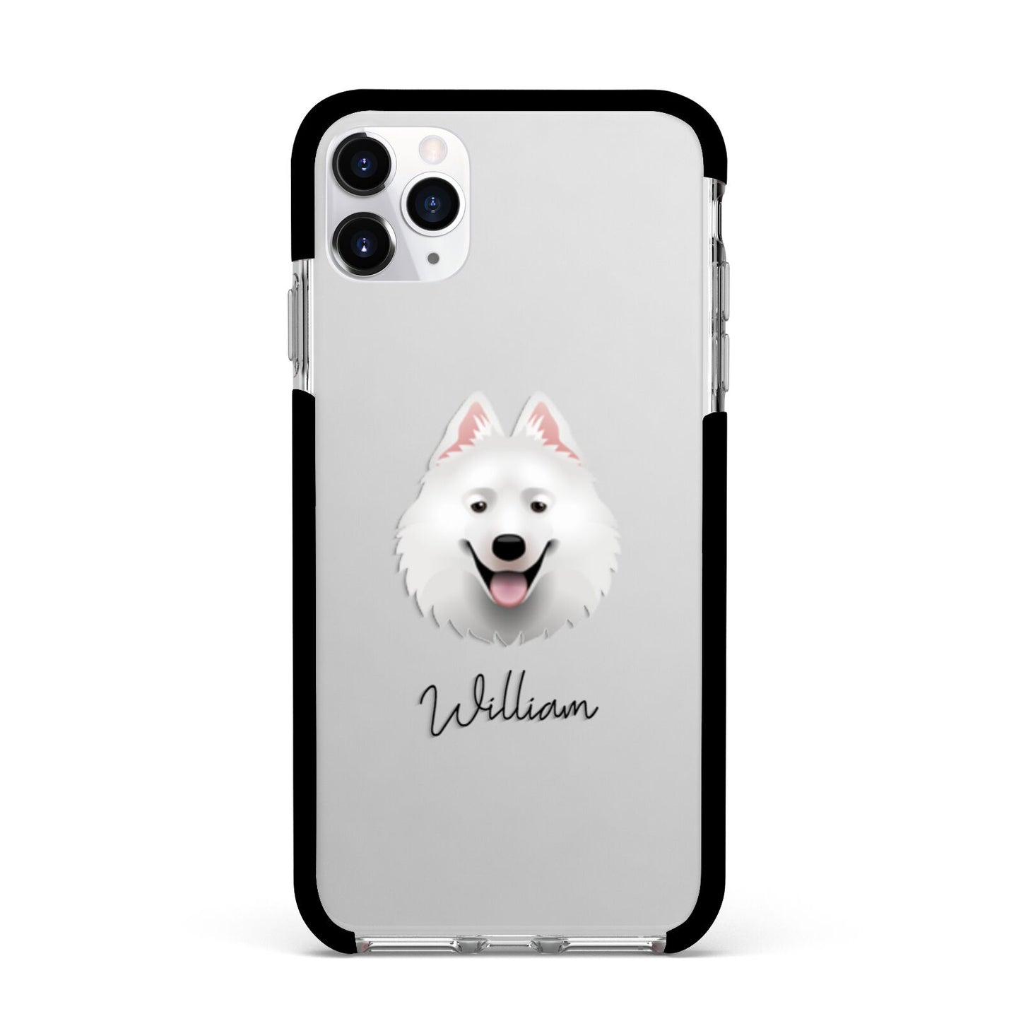 Samoyed Personalised Apple iPhone 11 Pro Max in Silver with Black Impact Case