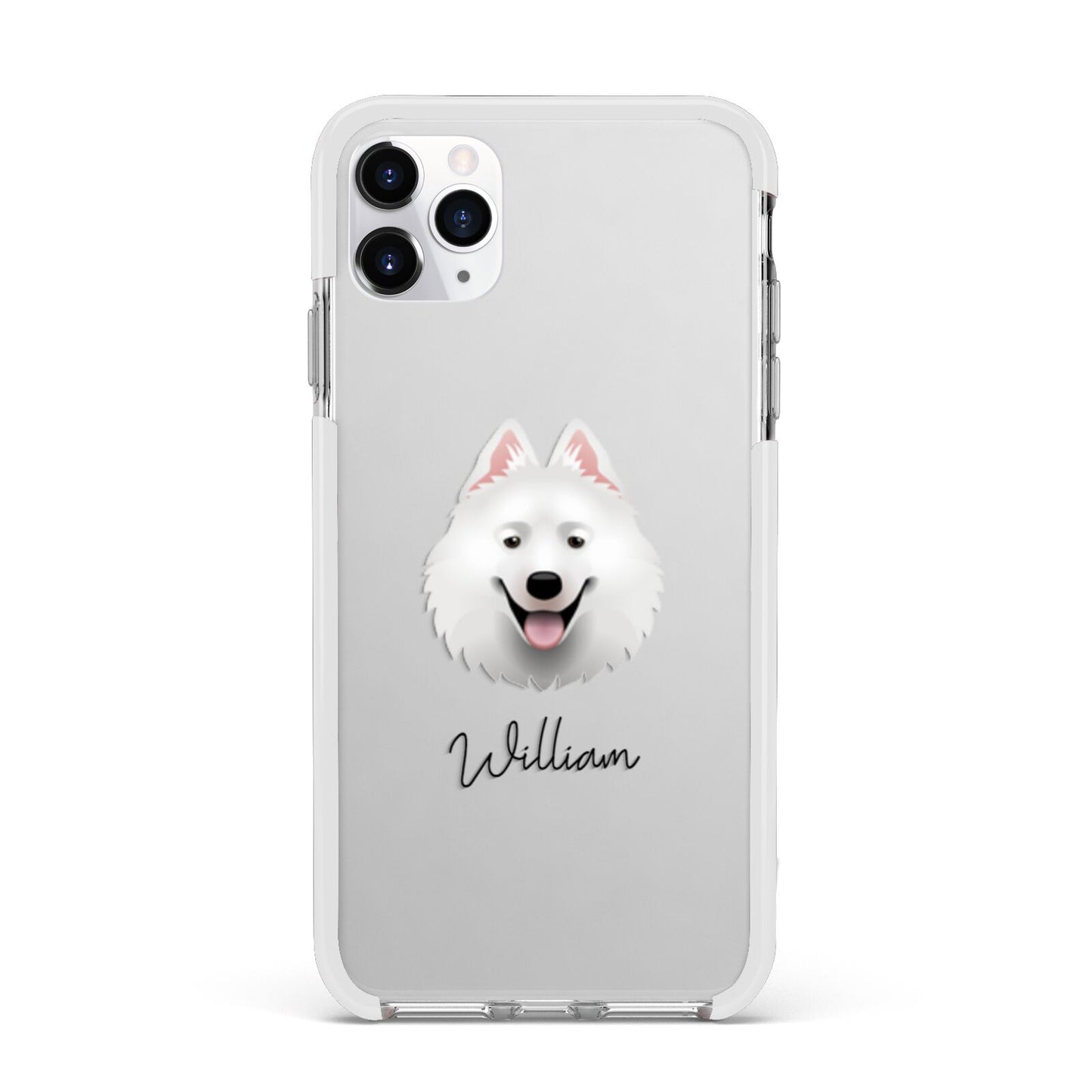 Samoyed Personalised Apple iPhone 11 Pro Max in Silver with White Impact Case