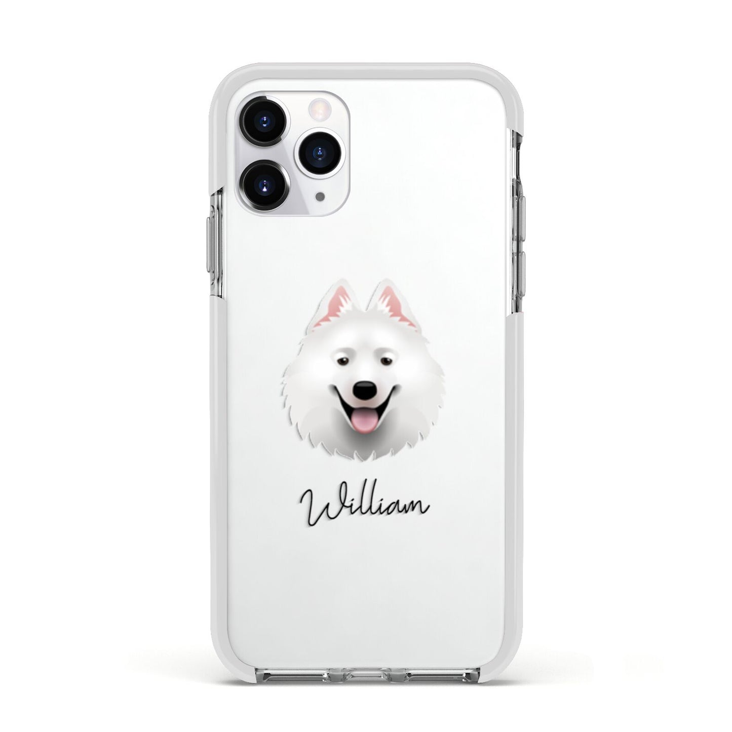 Samoyed Personalised Apple iPhone 11 Pro in Silver with White Impact Case