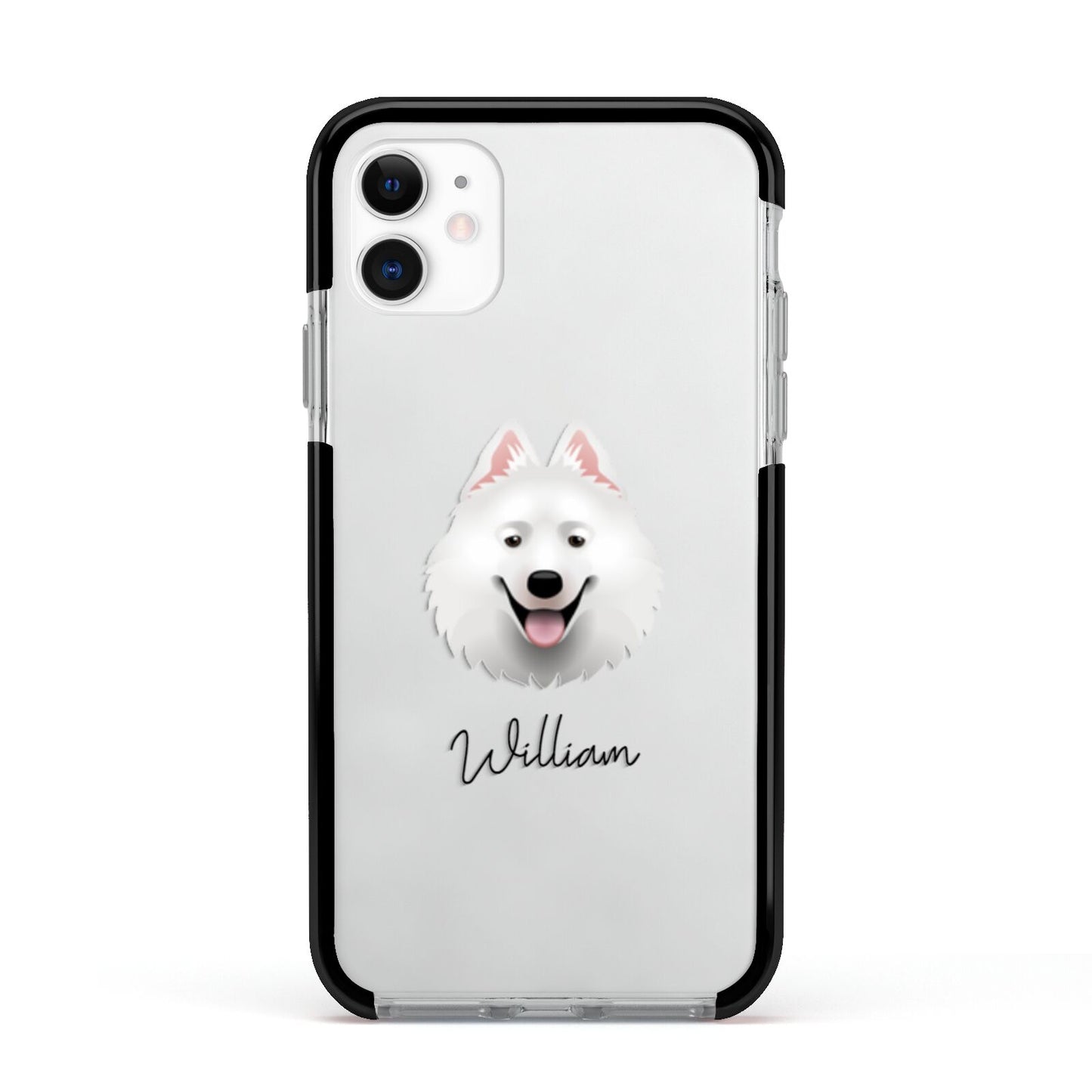 Samoyed Personalised Apple iPhone 11 in White with Black Impact Case