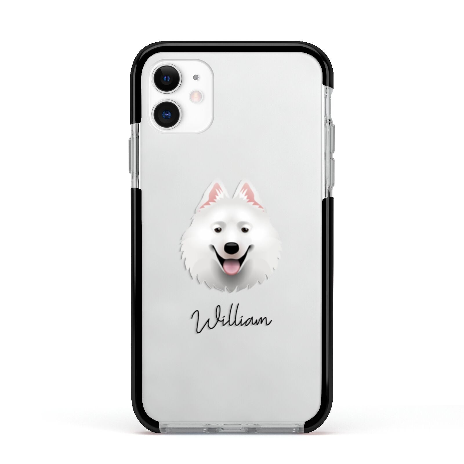 Samoyed Personalised Apple iPhone 11 in White with Black Impact Case