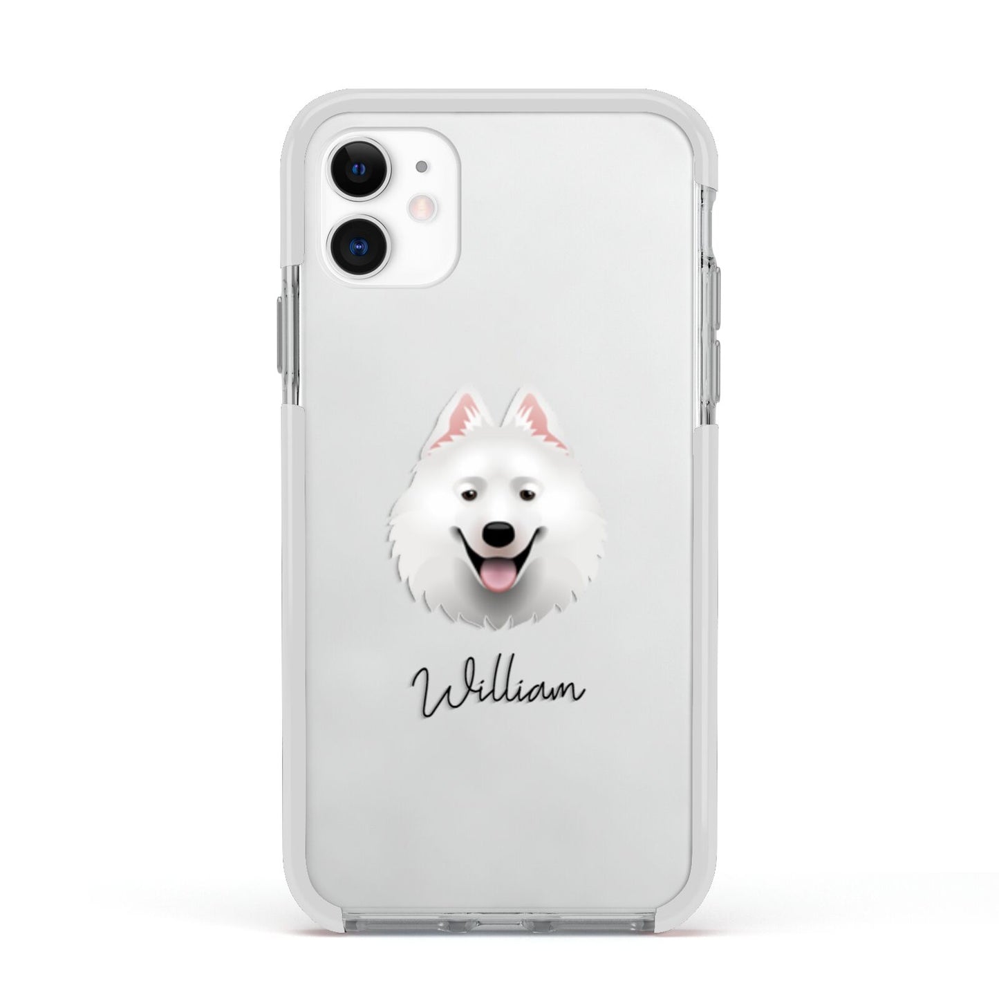Samoyed Personalised Apple iPhone 11 in White with White Impact Case