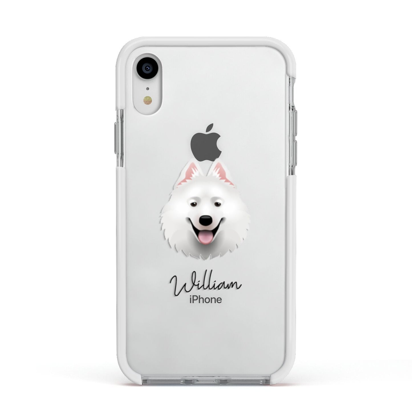 Samoyed Personalised Apple iPhone XR Impact Case White Edge on Silver Phone