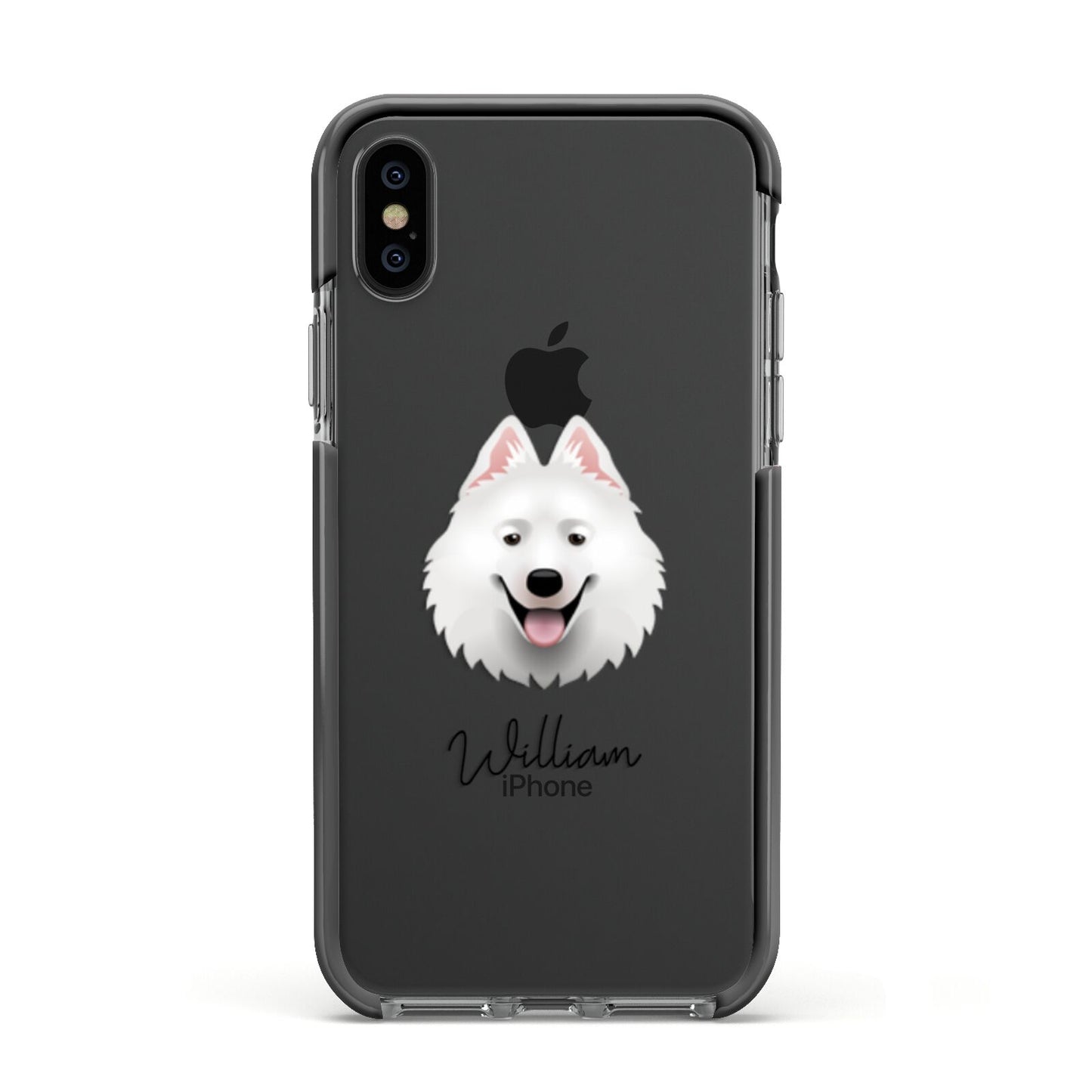 Samoyed Personalised Apple iPhone Xs Impact Case Black Edge on Black Phone
