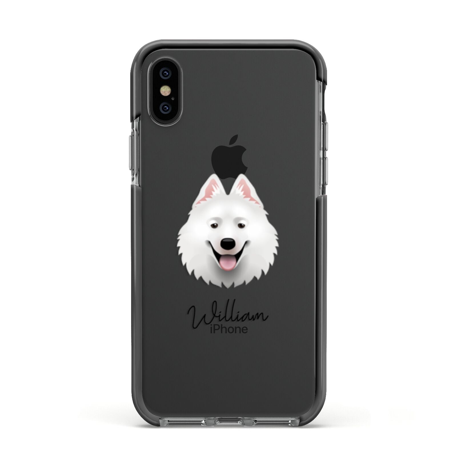 Samoyed Personalised Apple iPhone Xs Impact Case Black Edge on Black Phone