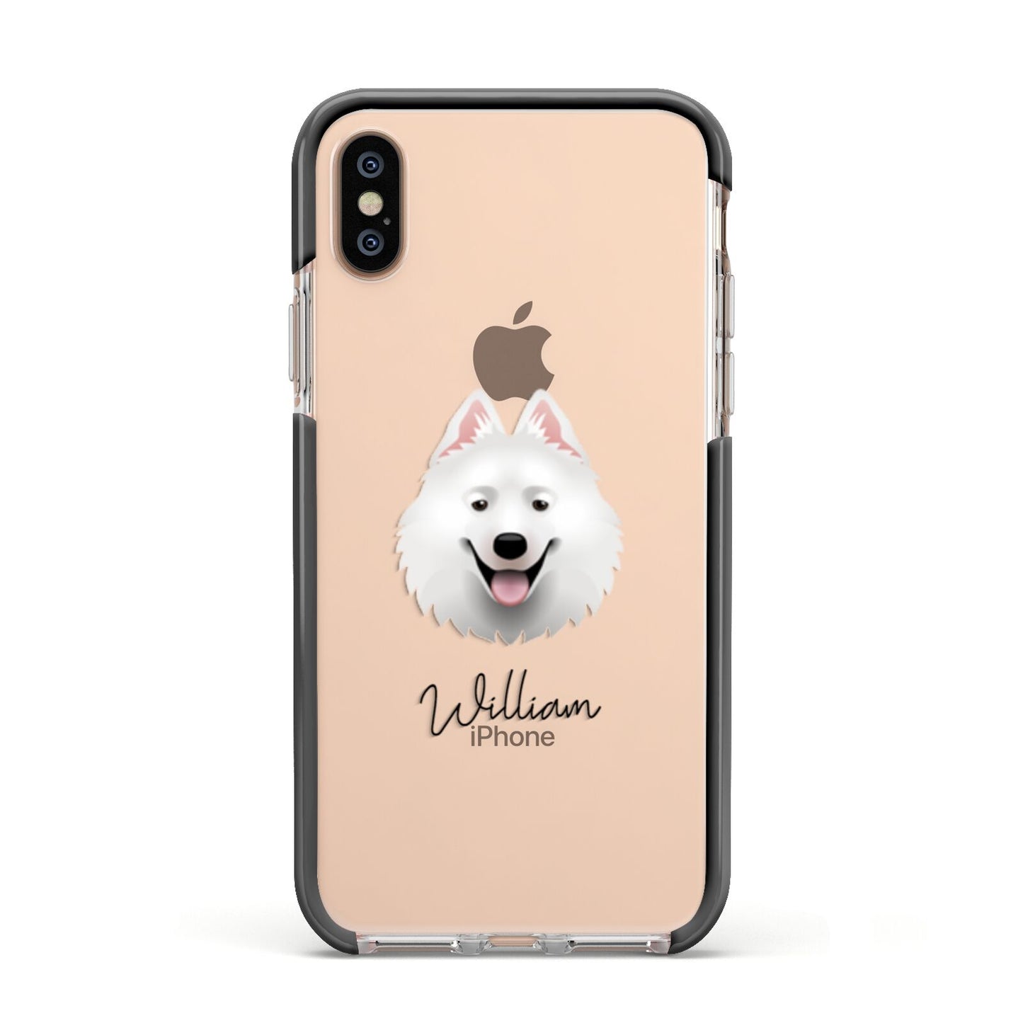 Samoyed Personalised Apple iPhone Xs Impact Case Black Edge on Gold Phone