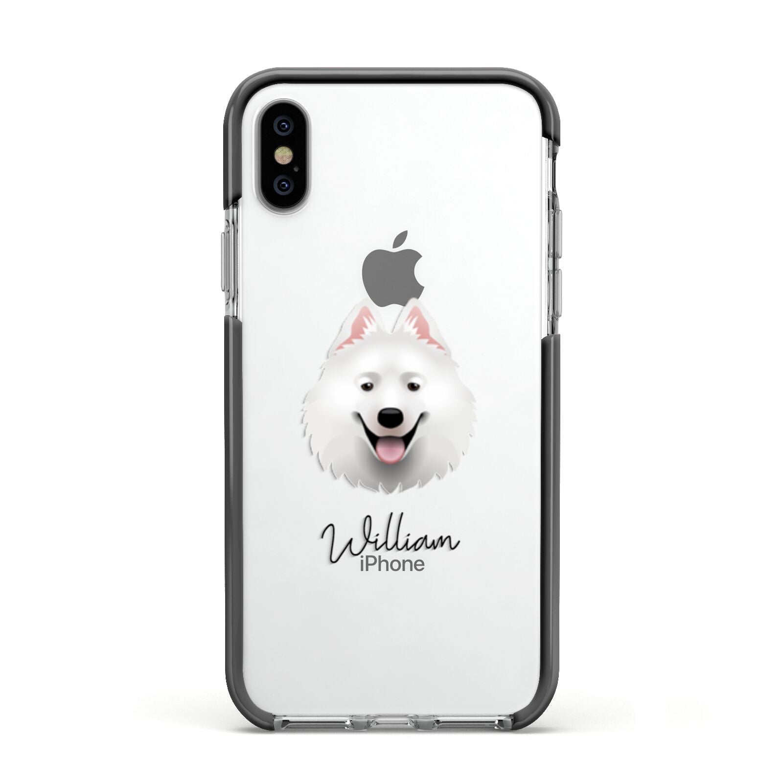 Samoyed Personalised Apple iPhone Xs Impact Case Black Edge on Silver Phone