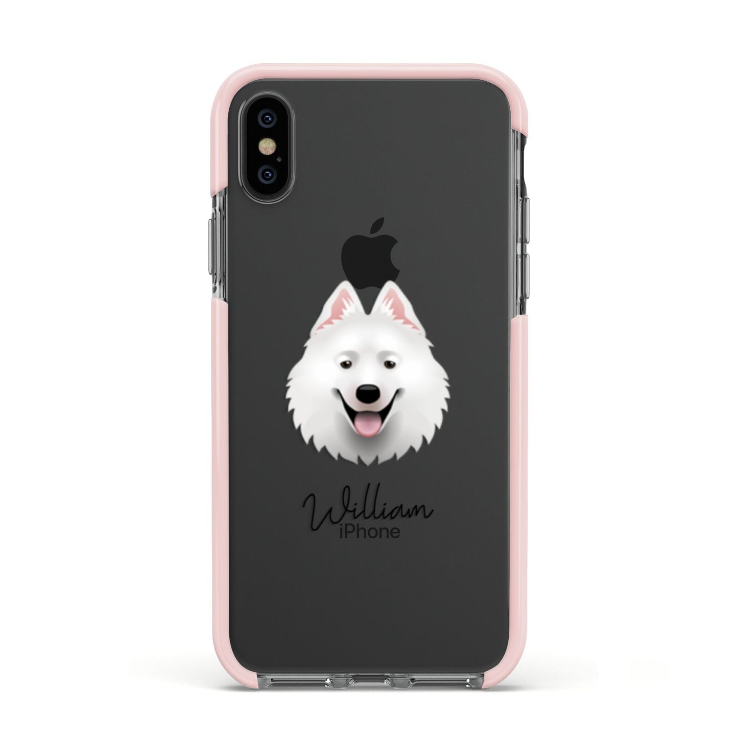 Samoyed Personalised Apple iPhone Xs Impact Case Pink Edge on Black Phone