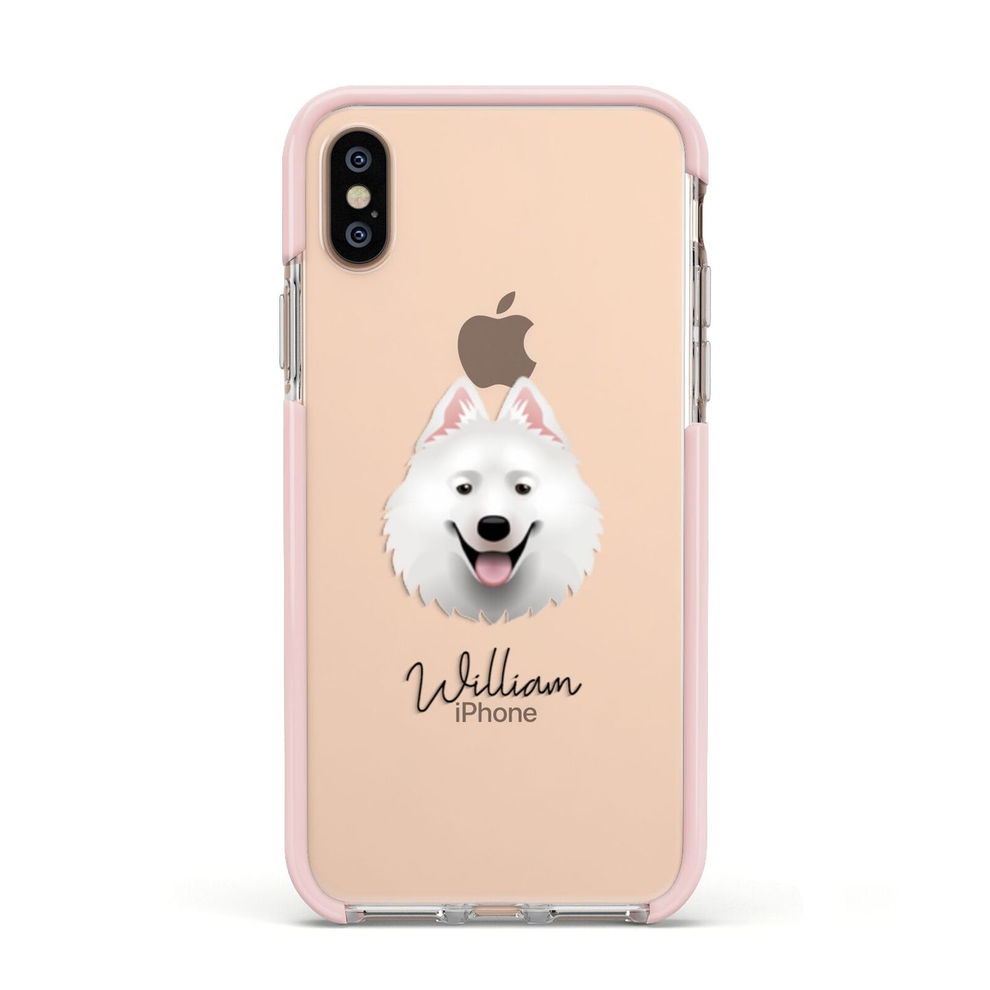 Samoyed Personalised Apple iPhone Xs Impact Case Pink Edge on Gold Phone