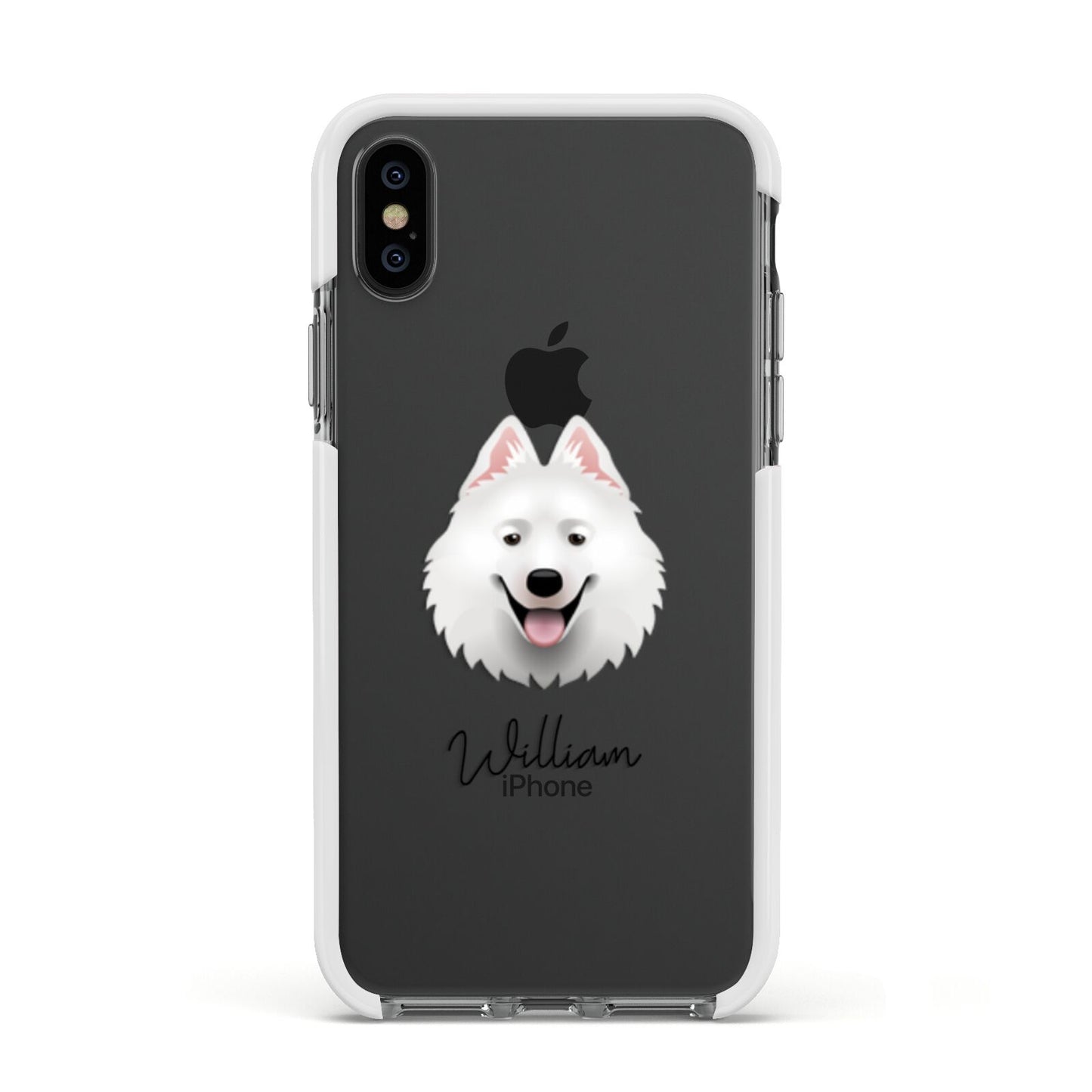 Samoyed Personalised Apple iPhone Xs Impact Case White Edge on Black Phone