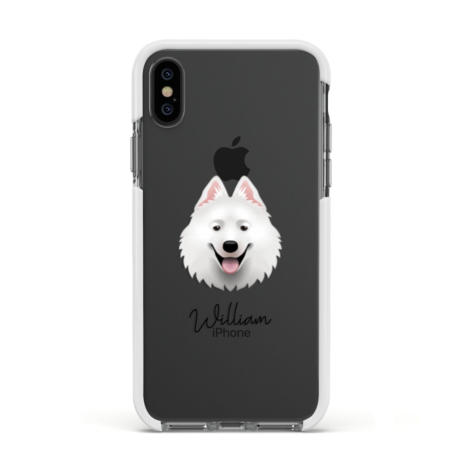 Samoyed Personalised Apple iPhone Xs Impact Case White Edge on Black Phone