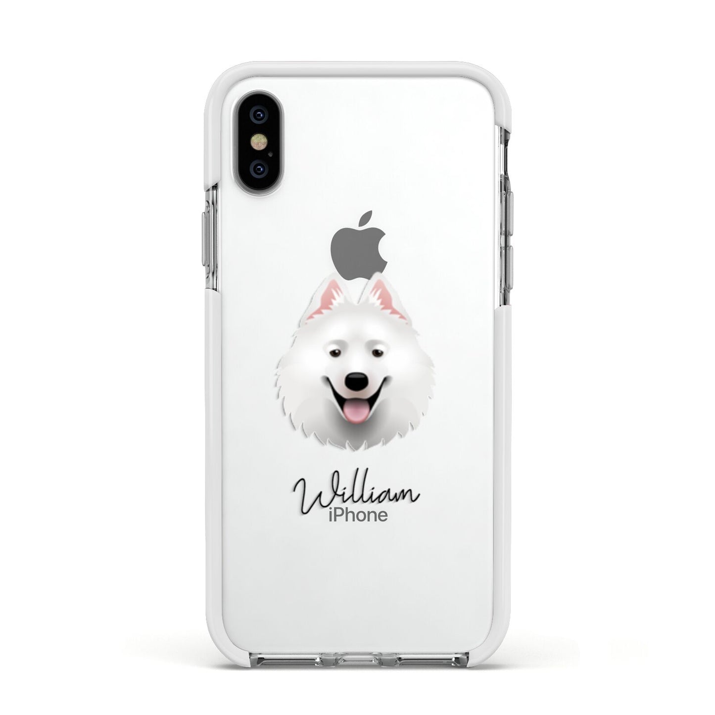 Samoyed Personalised Apple iPhone Xs Impact Case White Edge on Silver Phone