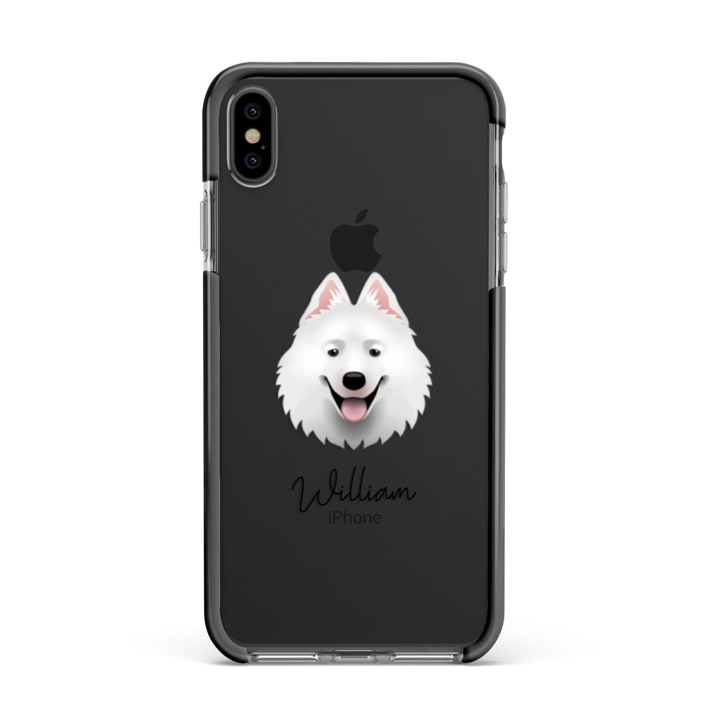 Samoyed Personalised Apple iPhone Xs Max Impact Case Black Edge on Black Phone