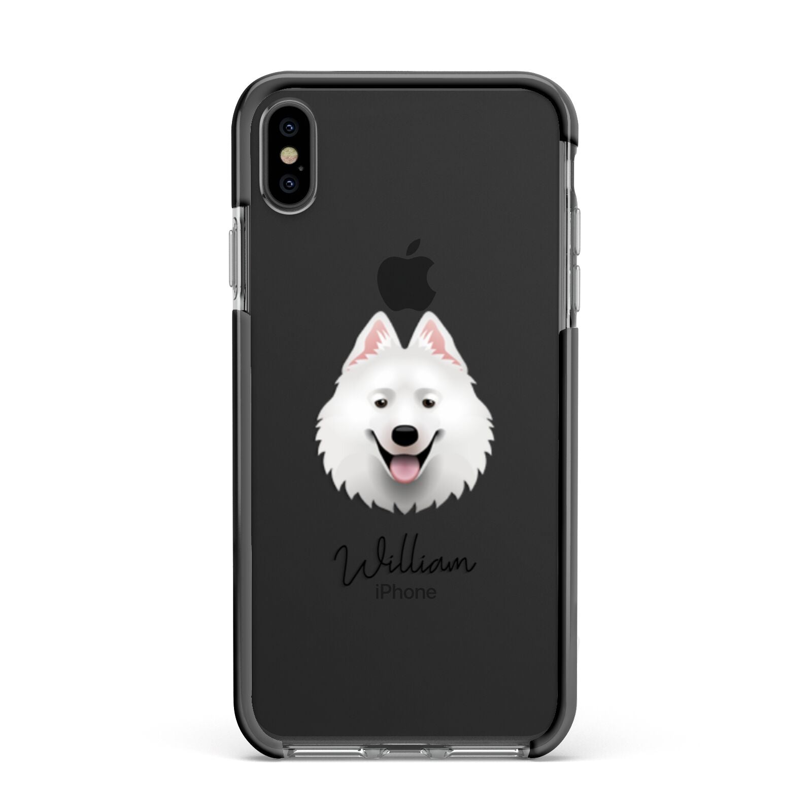 Samoyed Personalised Apple iPhone Xs Max Impact Case Black Edge on Black Phone