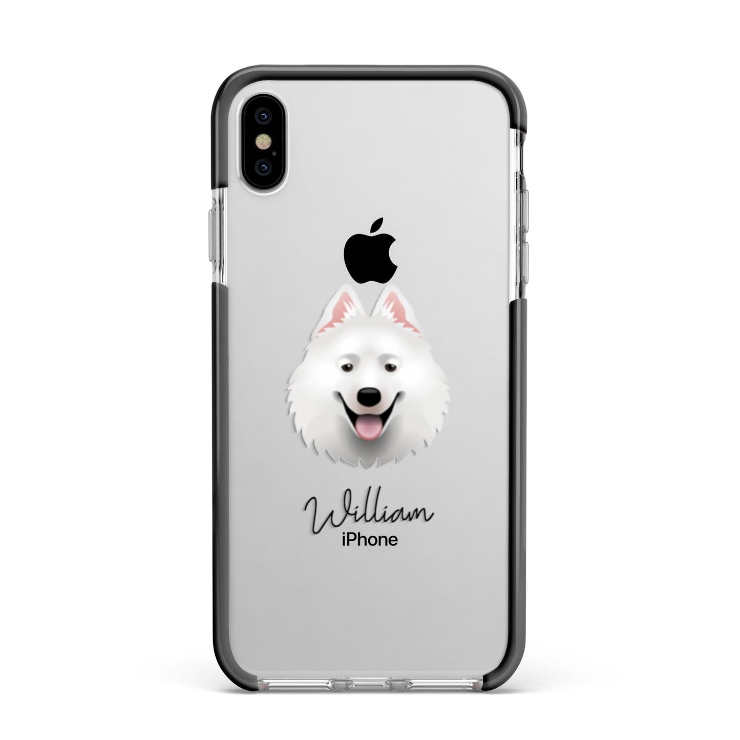 Samoyed Personalised Apple iPhone Xs Max Impact Case Black Edge on Silver Phone