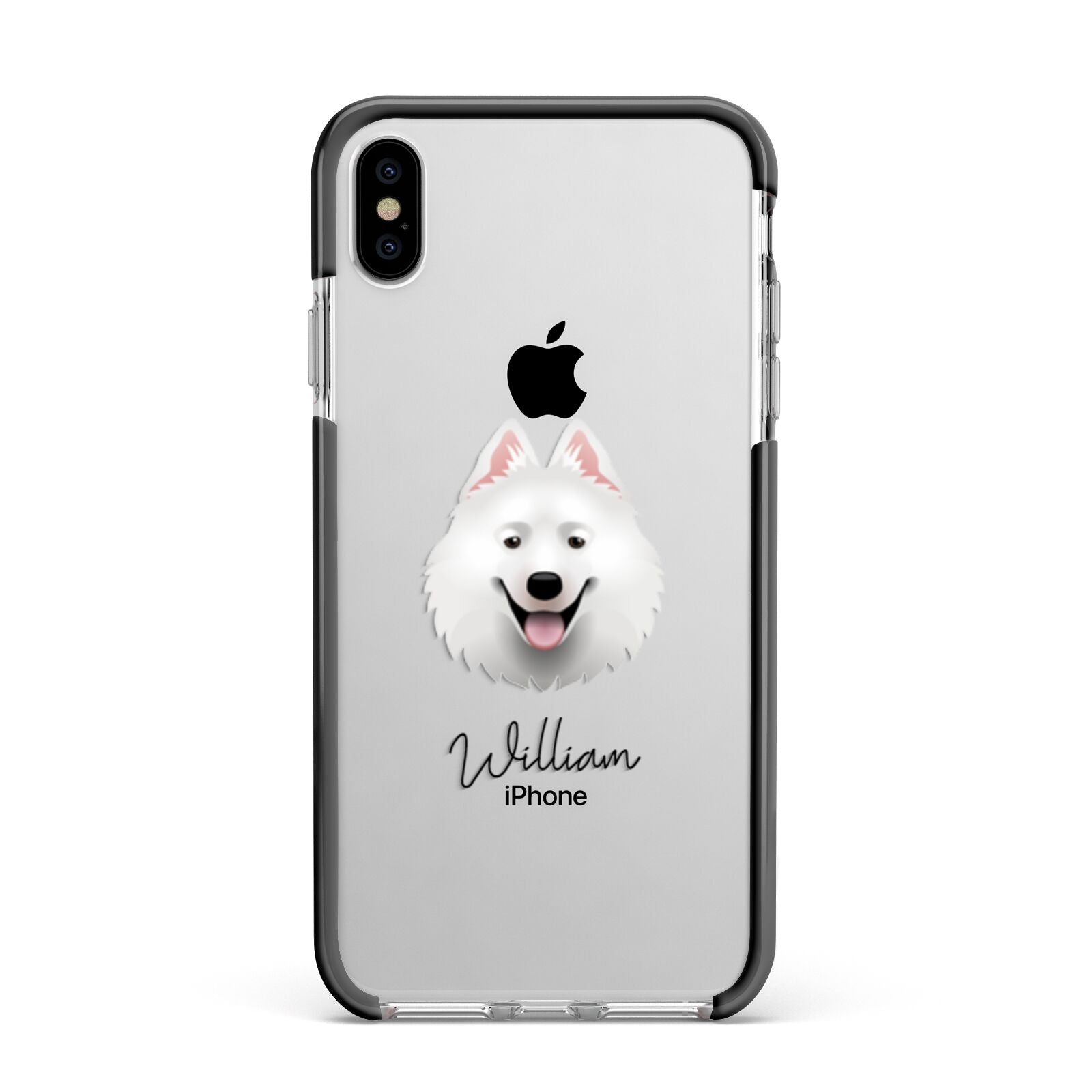 Samoyed Personalised Apple iPhone Xs Max Impact Case Black Edge on Silver Phone
