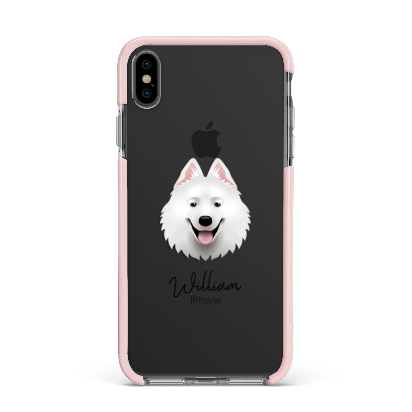 Samoyed Personalised Apple iPhone Xs Max Impact Case Pink Edge on Black Phone