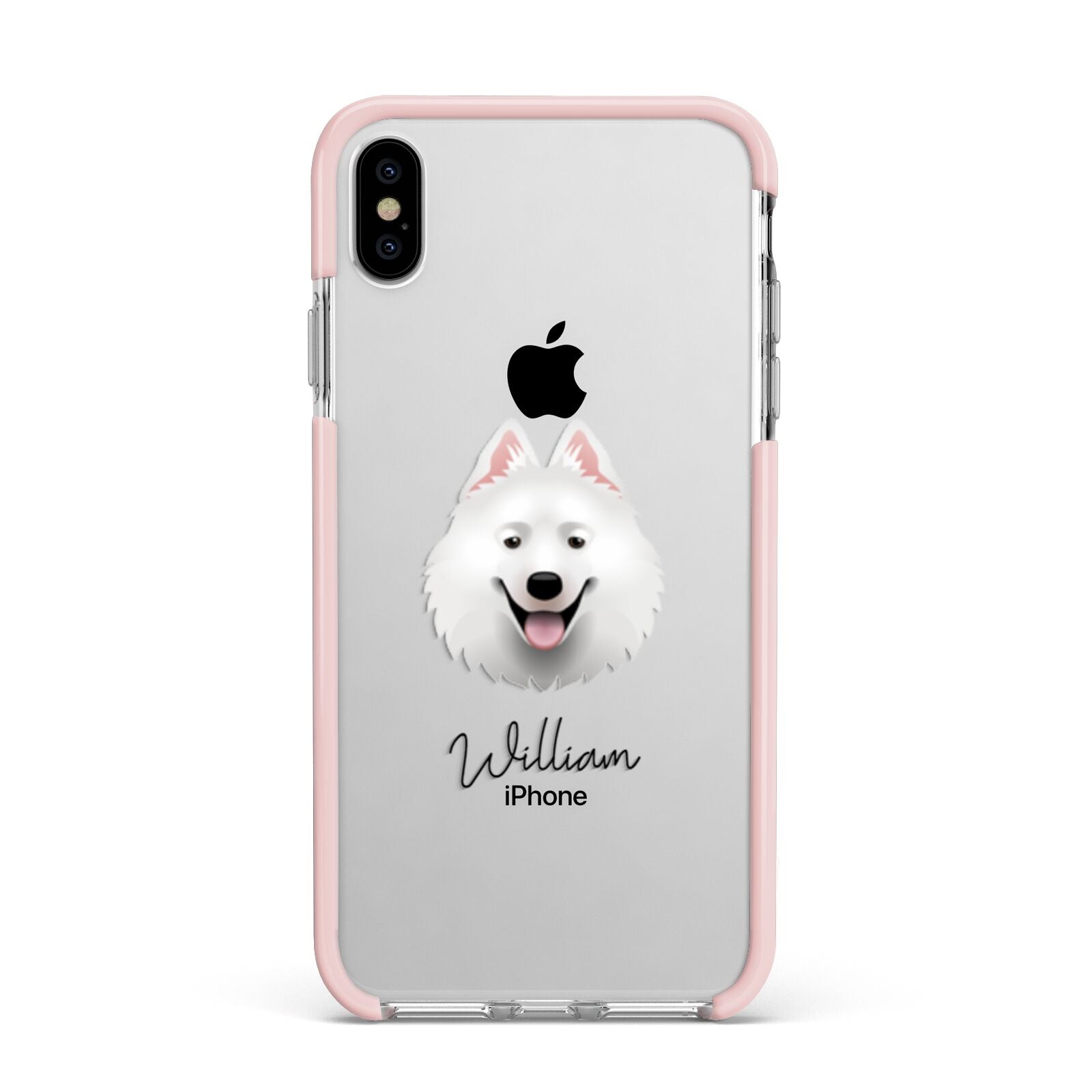 Samoyed Personalised Apple iPhone Xs Max Impact Case Pink Edge on Silver Phone