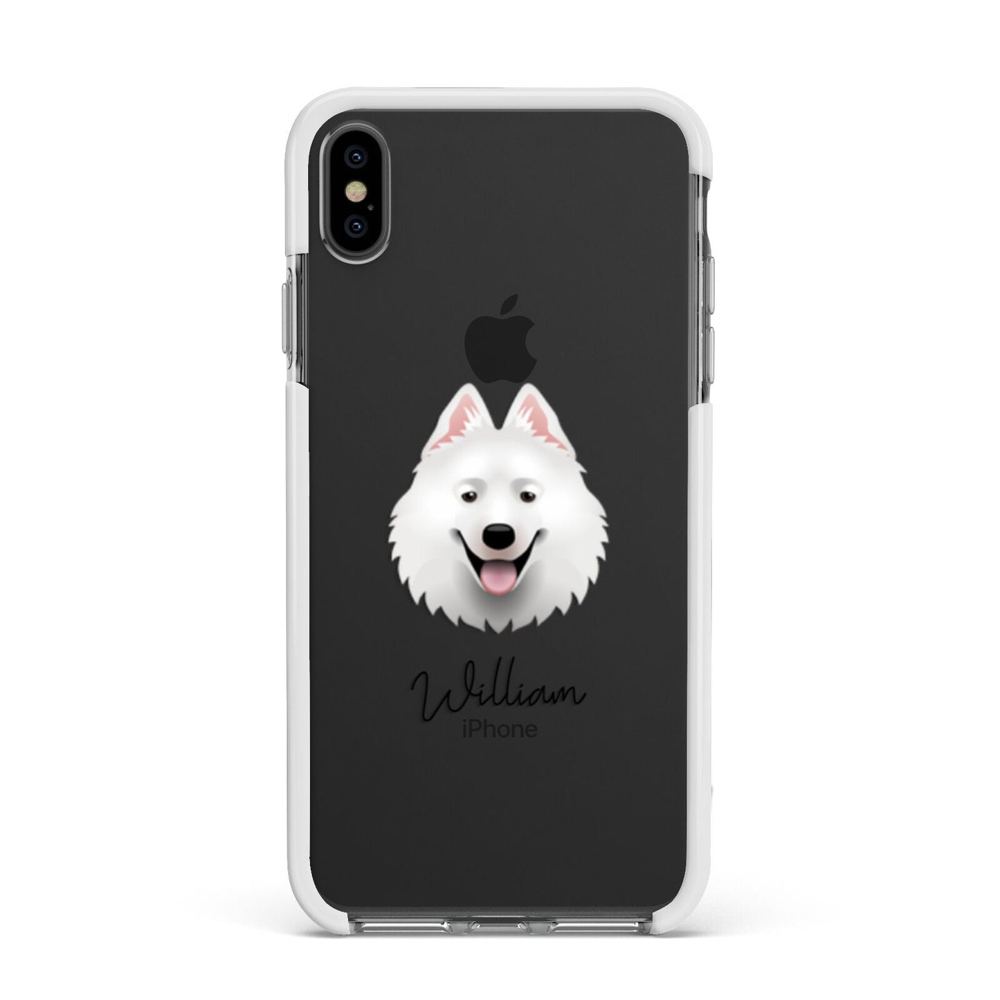 Samoyed Personalised Apple iPhone Xs Max Impact Case White Edge on Black Phone