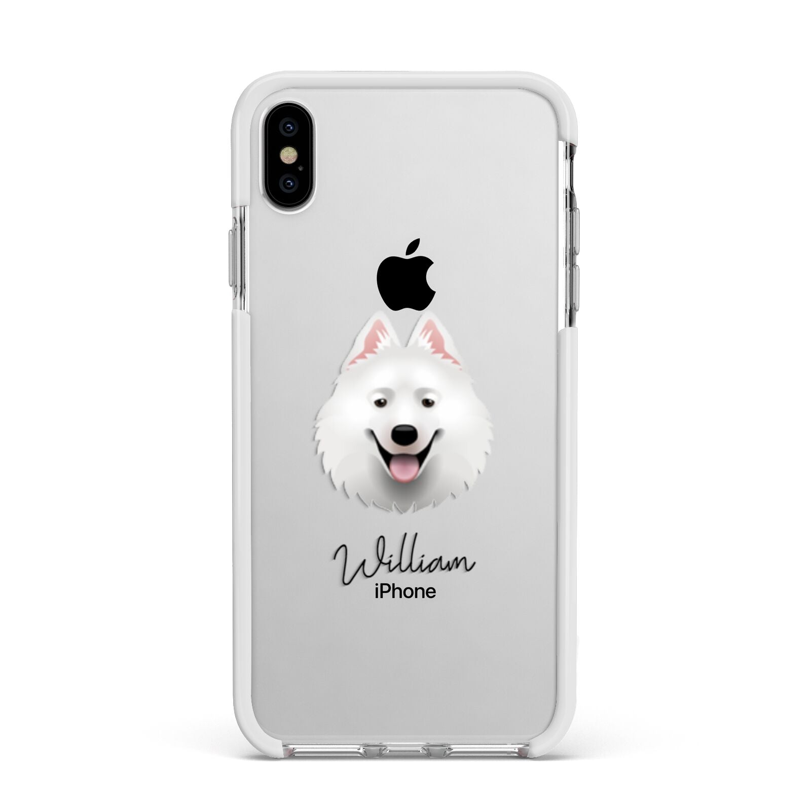 Samoyed Personalised Apple iPhone Xs Max Impact Case White Edge on Silver Phone