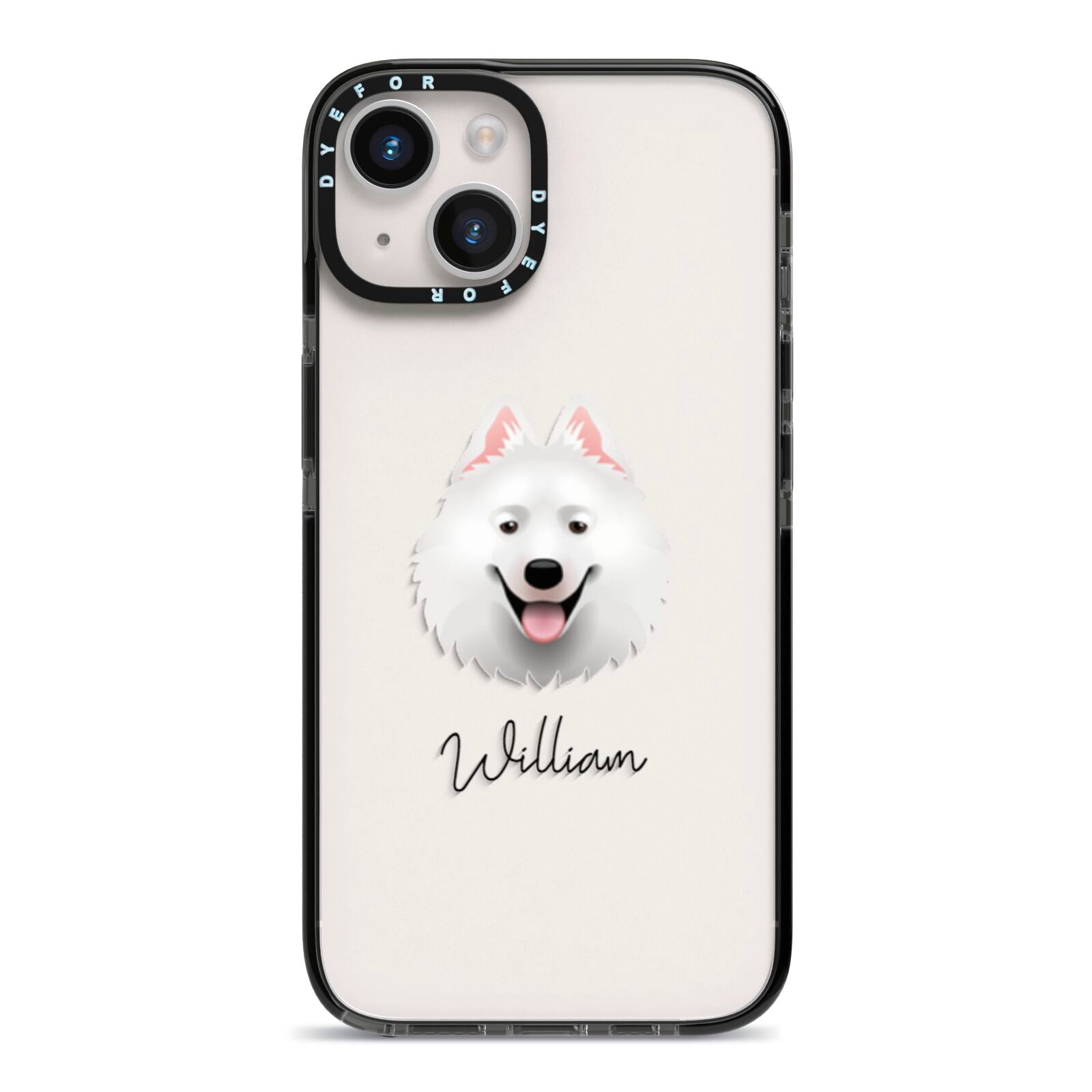 Samoyed Personalised iPhone 14 Black Impact Case on Silver phone