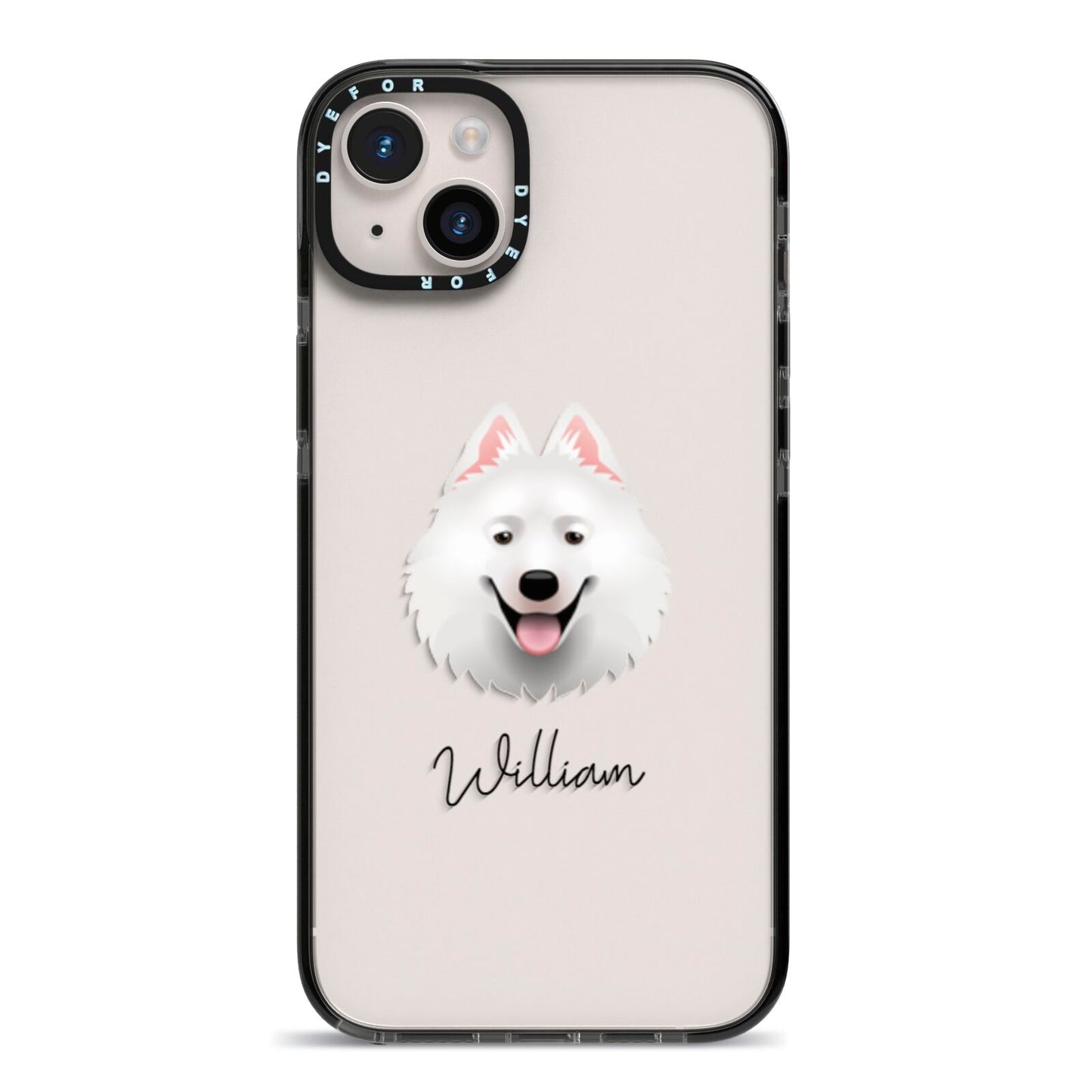 Samoyed Personalised iPhone 14 Plus Black Impact Case on Silver phone