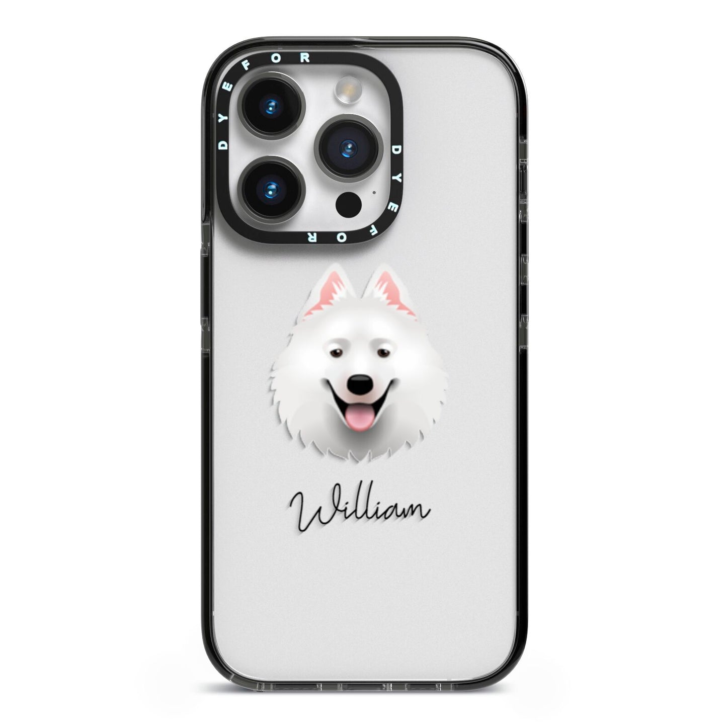 Samoyed Personalised iPhone 14 Pro Black Impact Case on Silver phone