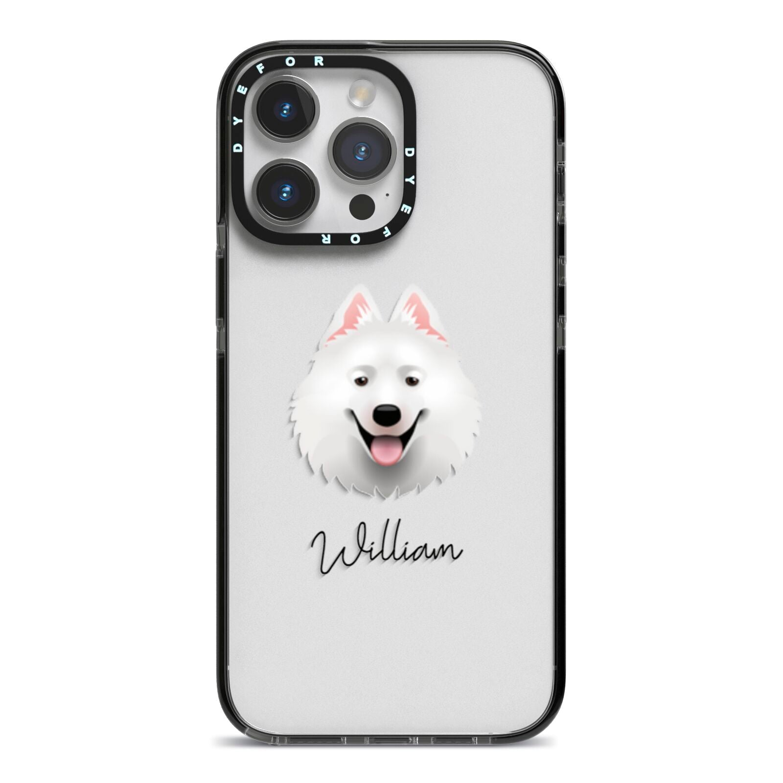 Samoyed Personalised iPhone 14 Pro Max Black Impact Case on Silver phone