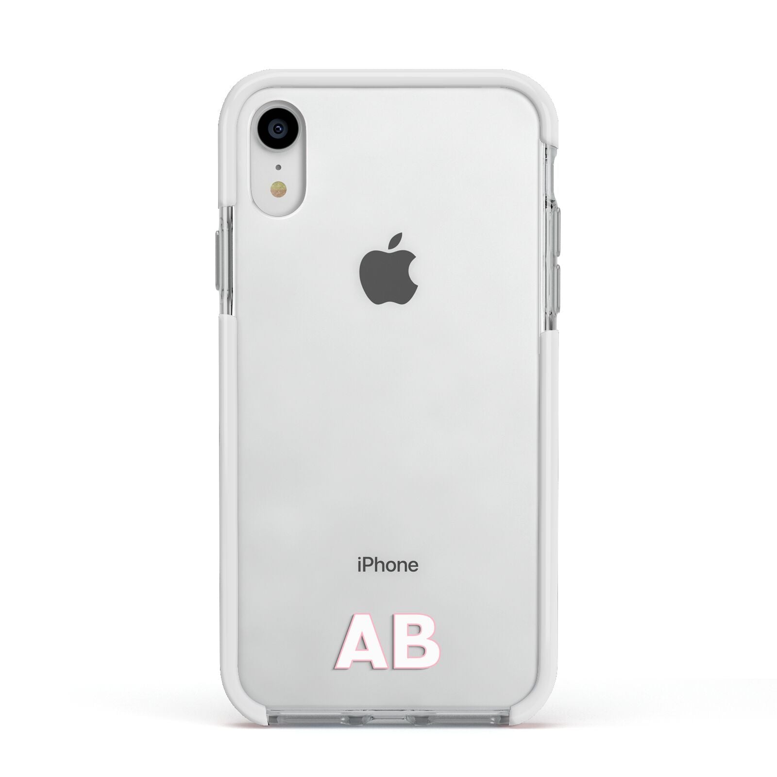Sans Serif Initials Apple iPhone XR Impact Case White Edge on Silver Phone