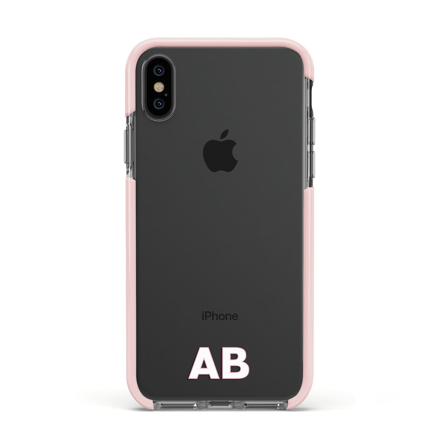 Sans Serif Initials Apple iPhone Xs Impact Case Pink Edge on Black Phone