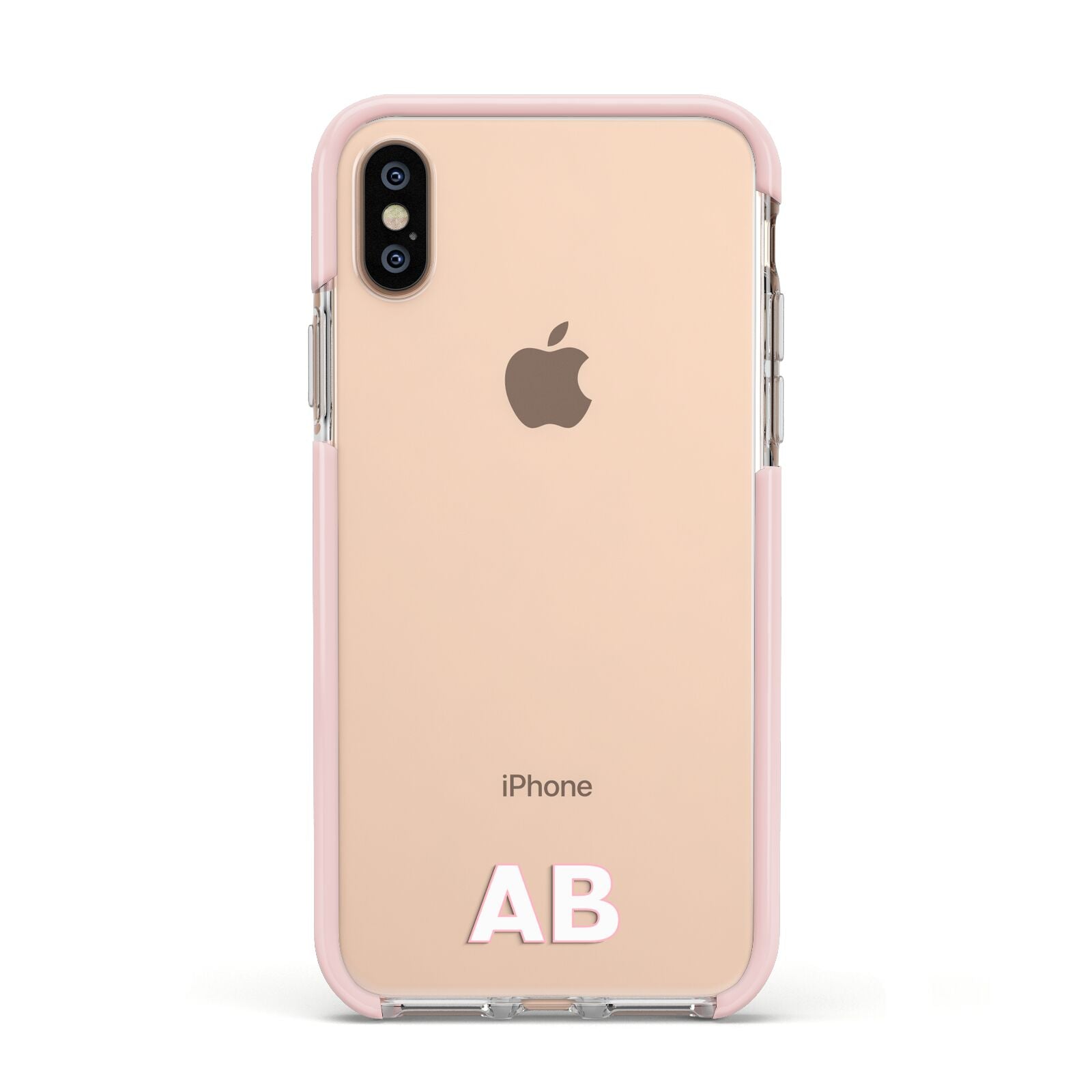 Sans Serif Initials Apple iPhone Xs Impact Case Pink Edge on Gold Phone
