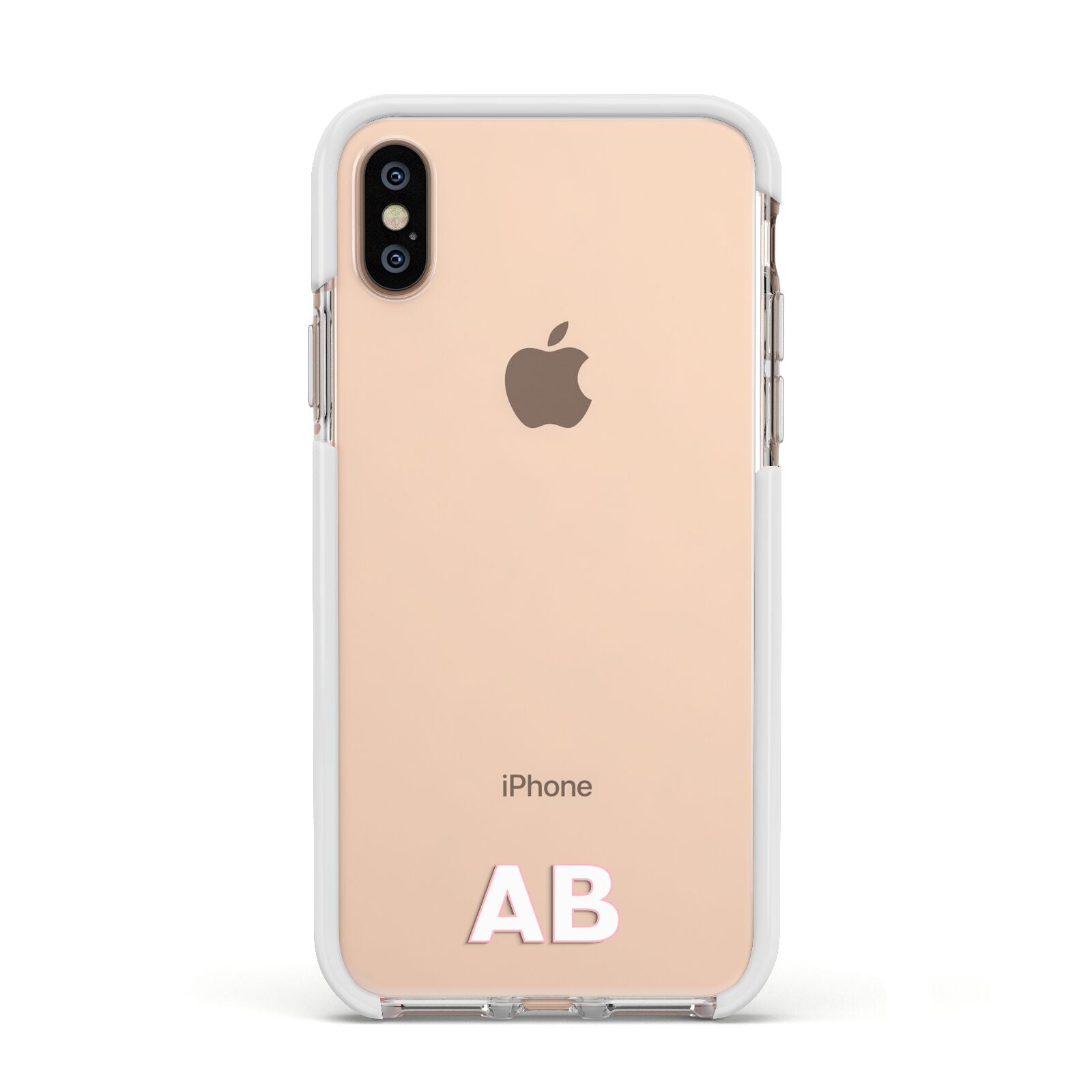 Sans Serif Initials Apple iPhone Xs Impact Case White Edge on Gold Phone