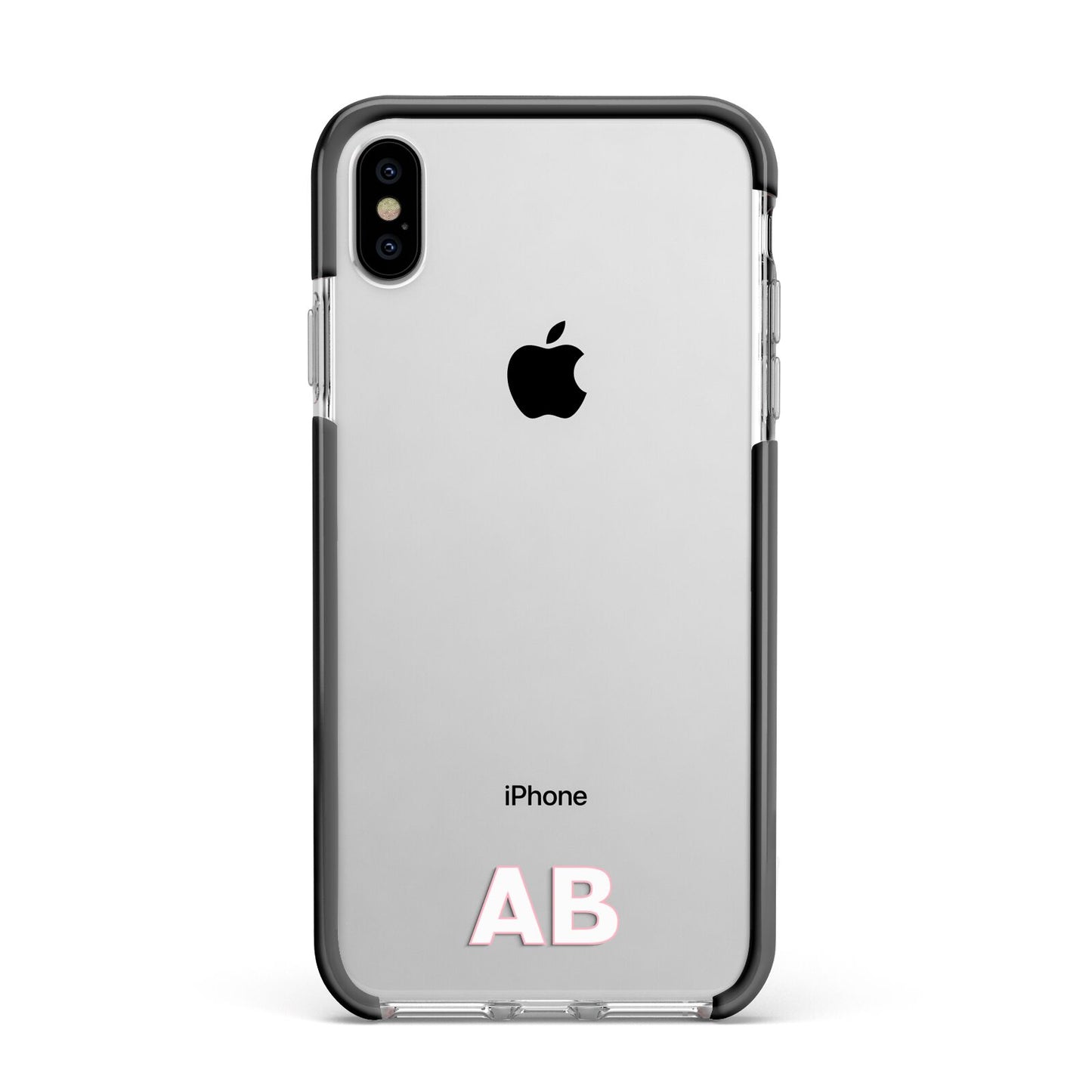 Sans Serif Initials Apple iPhone Xs Max Impact Case Black Edge on Silver Phone