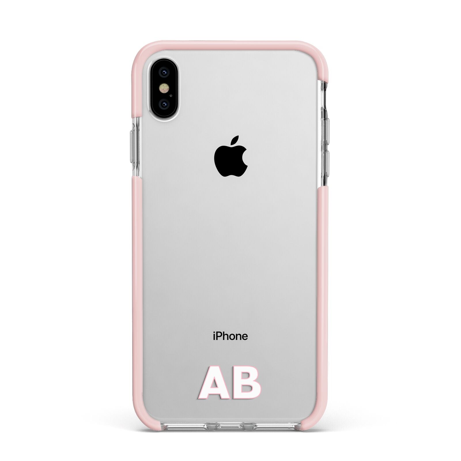 Sans Serif Initials Apple iPhone Xs Max Impact Case Pink Edge on Silver Phone