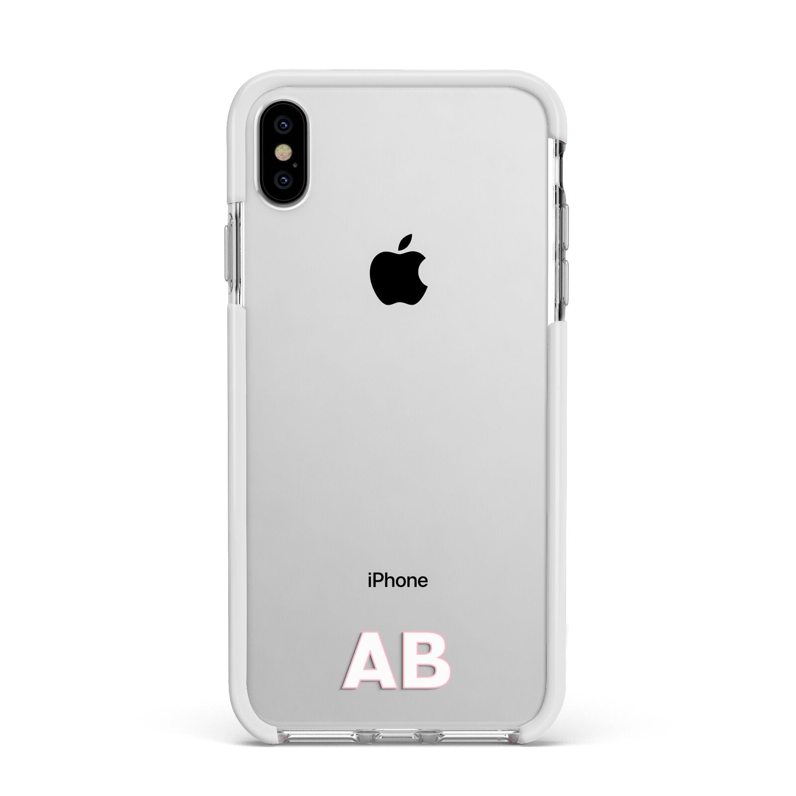 Sans Serif Initials Apple iPhone Xs Max Impact Case White Edge on Silver Phone
