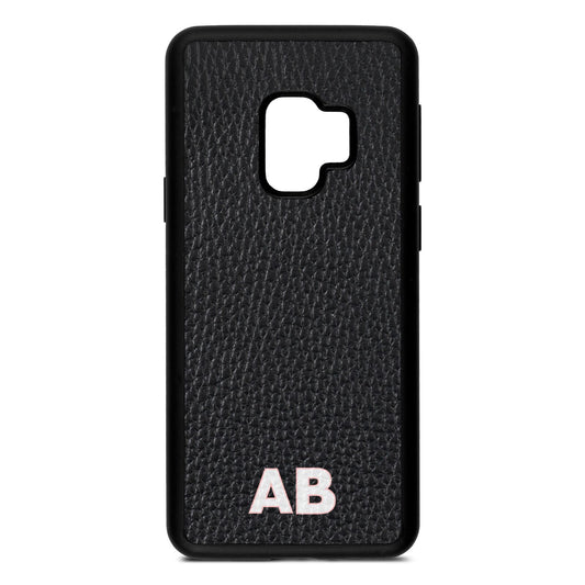 Sans Serif Initials Black Pebble Leather Samsung S9 Case
