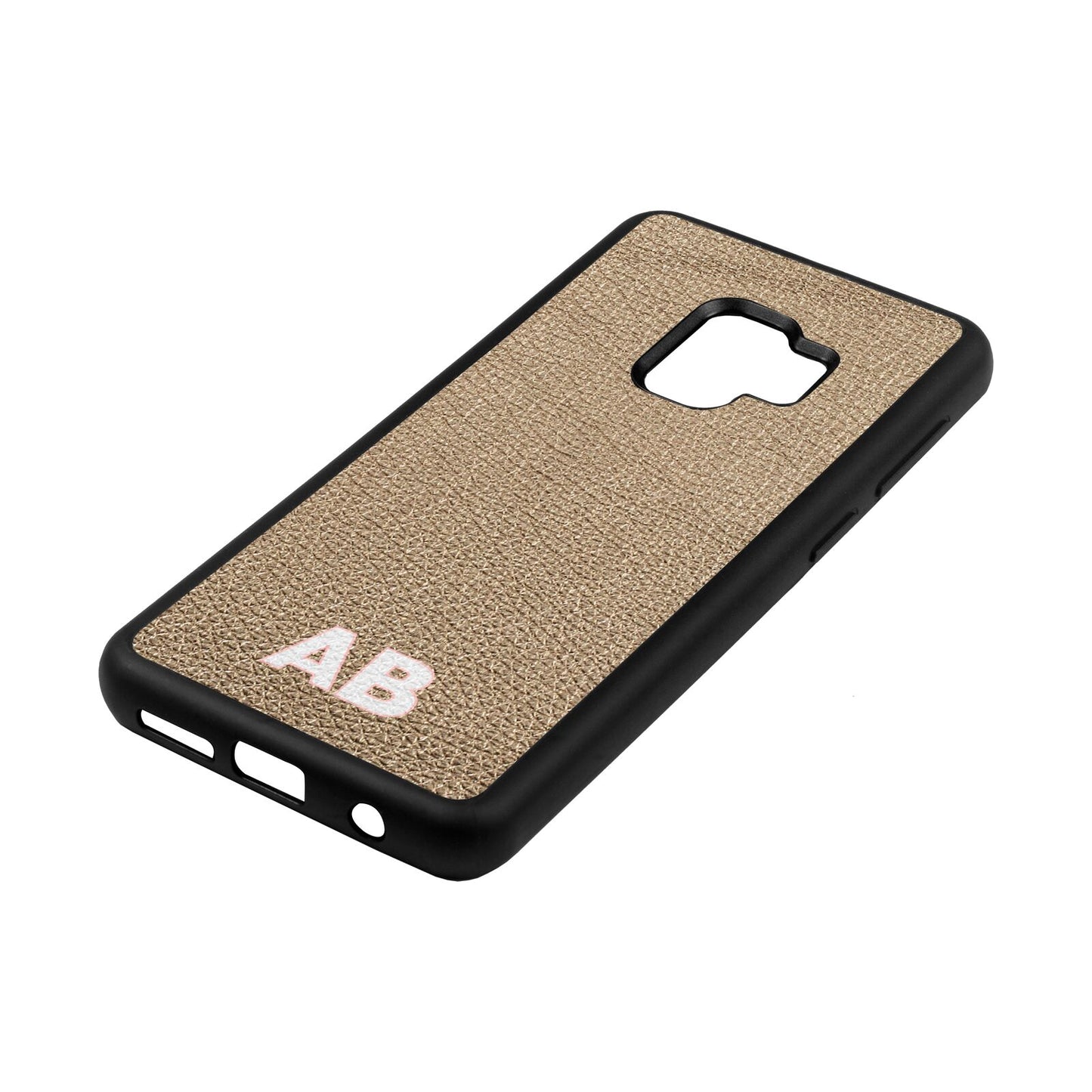 Sans Serif Initials Gold Pebble Leather Samsung S9 Case Side Angle