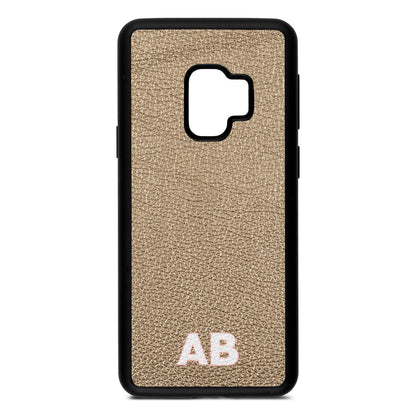 Sans Serif Initials Gold Pebble Leather Samsung S9 Case