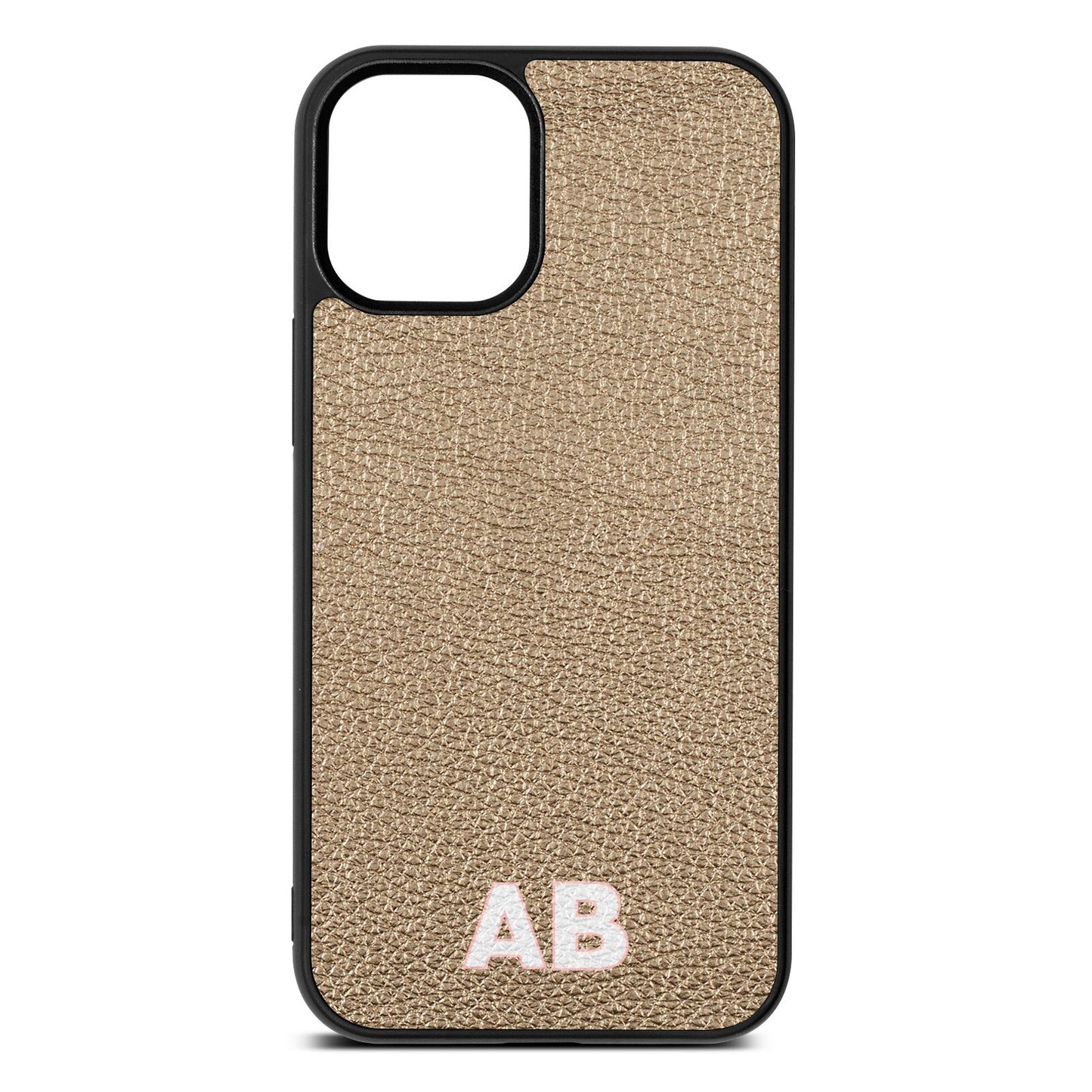 Sans Serif Initials Gold Pebble Leather iPhone 12 Mini Case