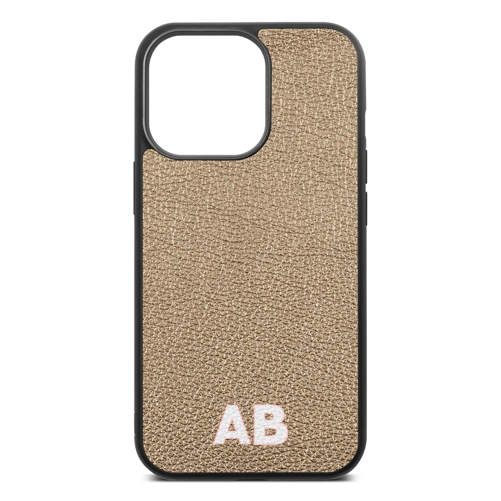 Sans Serif Initials Gold Pebble Leather iPhone 13 Pro Case