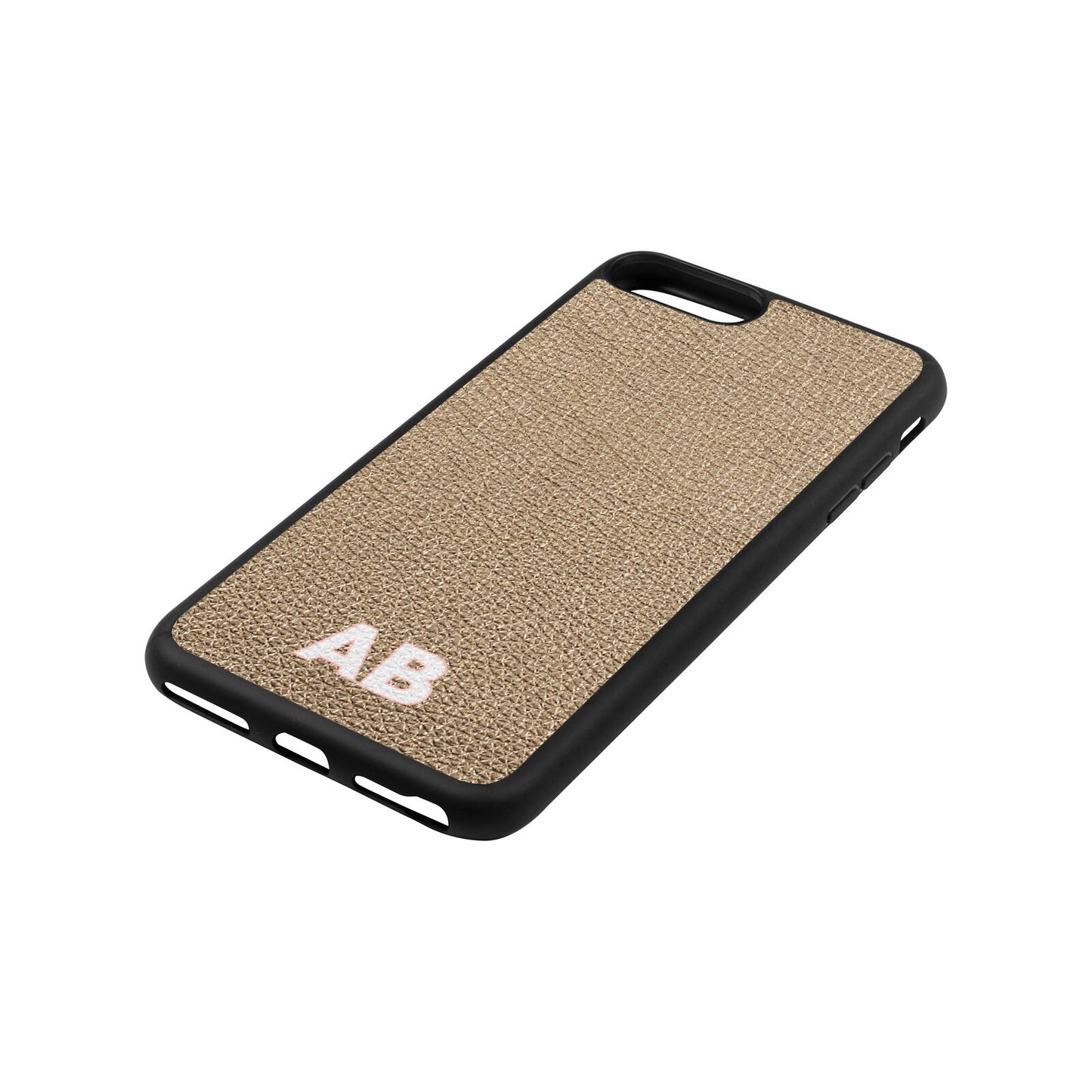 Sans Serif Initials Gold Pebble Leather iPhone 8 Plus Case Side Angle