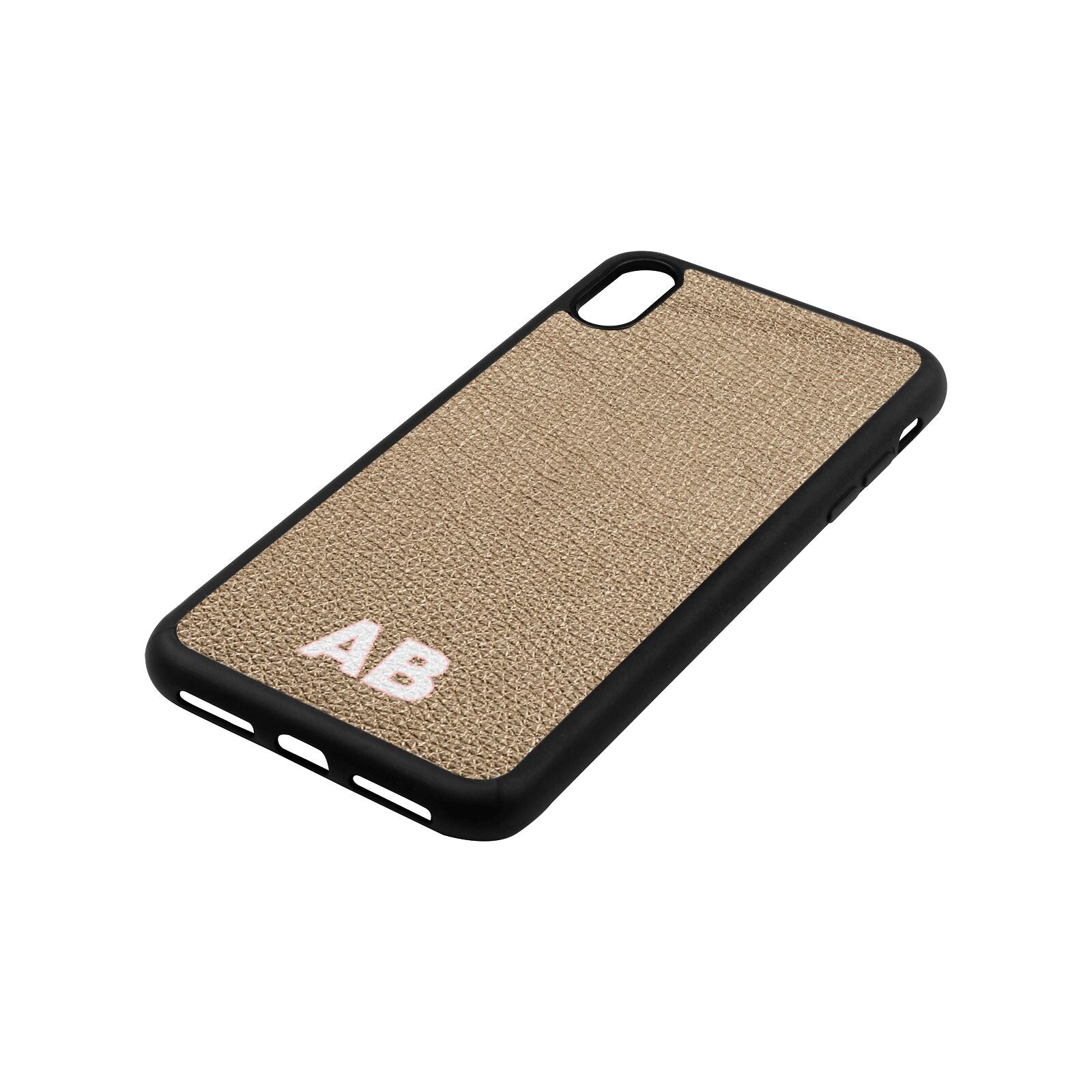 Sans Serif Initials Gold Pebble Leather iPhone Xs Max Case Side Angle
