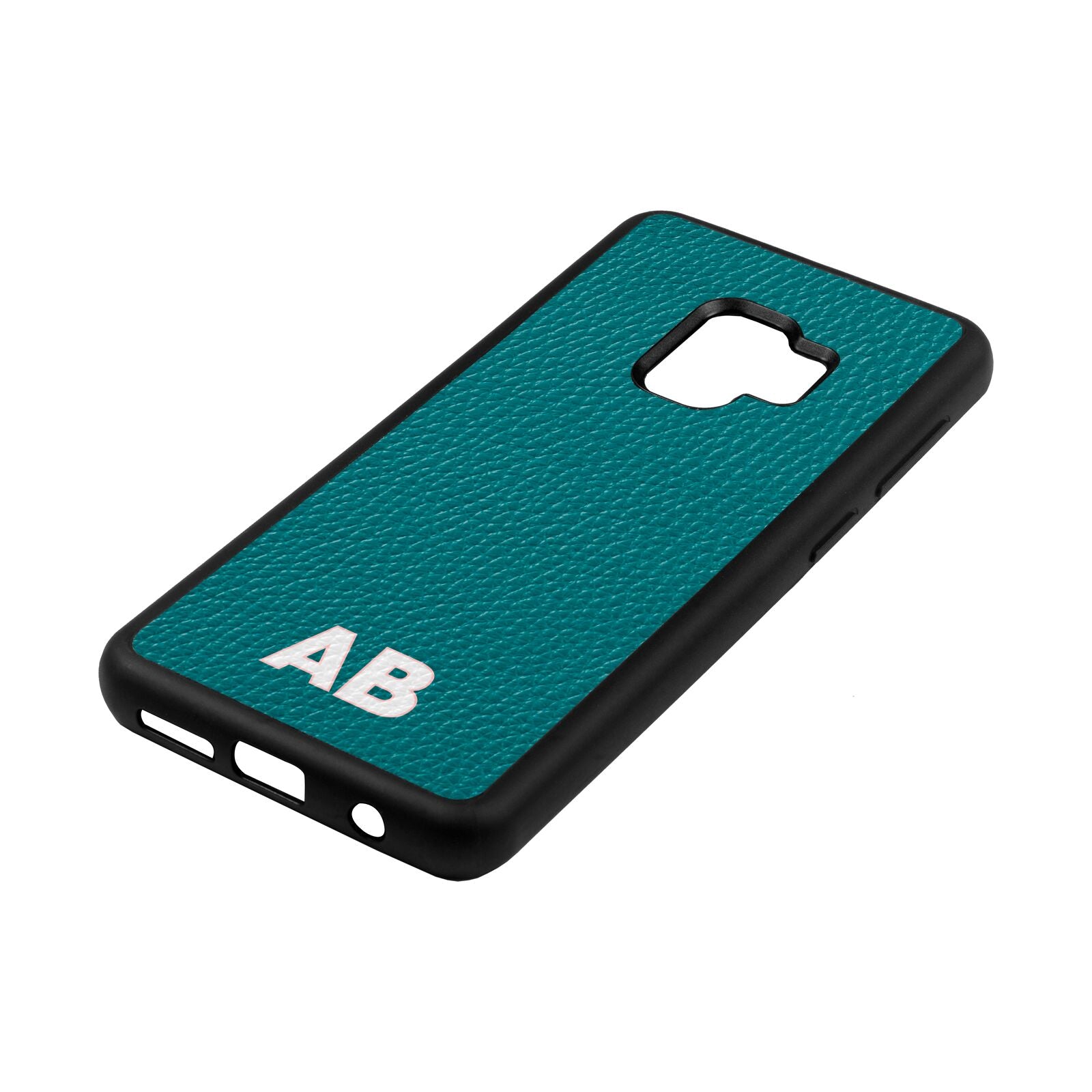 Sans Serif Initials Green Pebble Leather Samsung S9 Case Side Angle