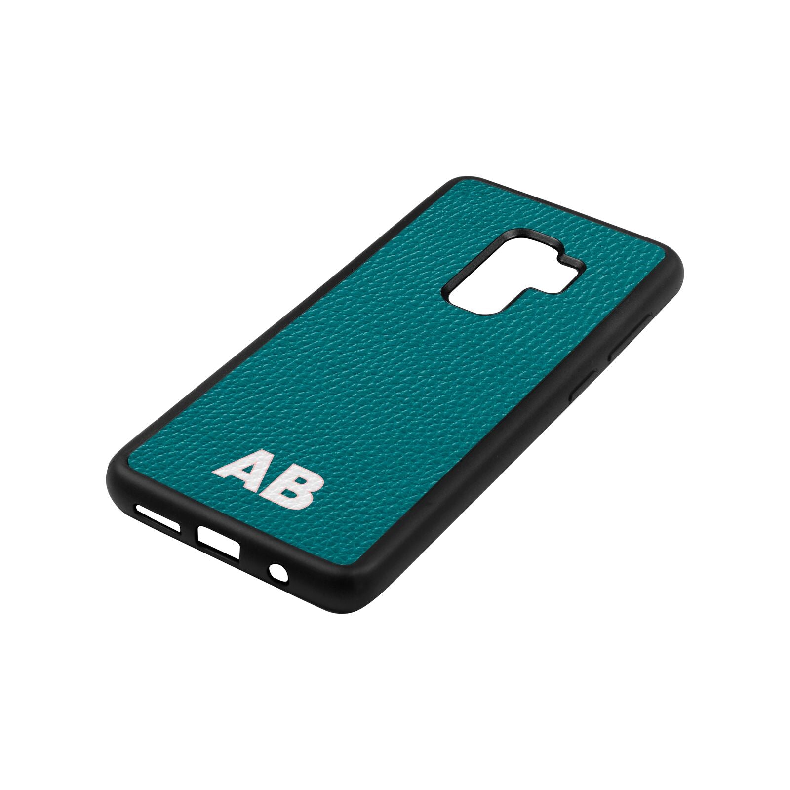 Sans Serif Initials Green Pebble Leather Samsung S9 Plus Case Side Angle