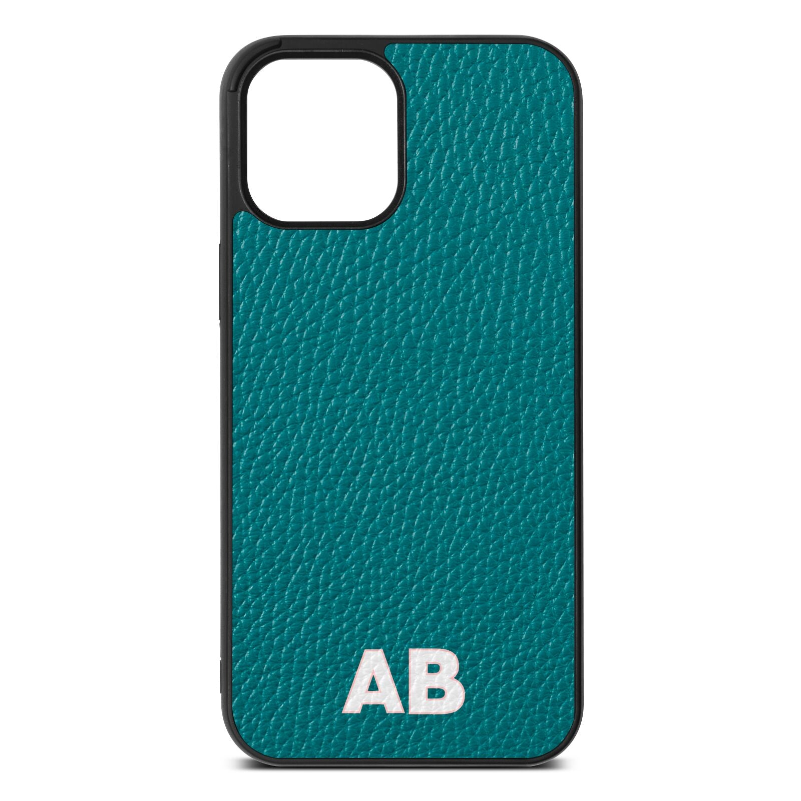 Sans Serif Initials Green Pebble Leather iPhone 12 Pro Max Case