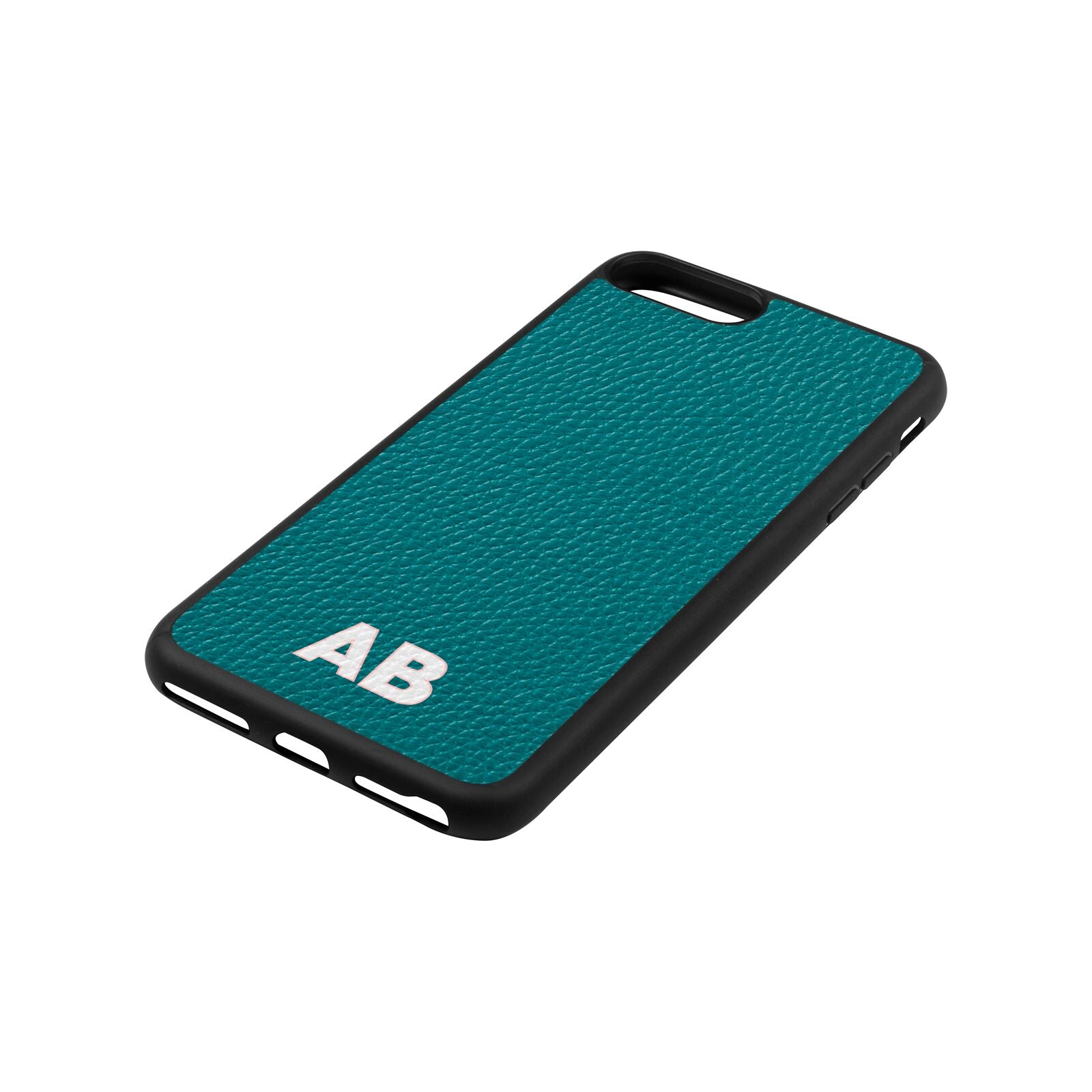 Sans Serif Initials Green Pebble Leather iPhone 8 Plus Case Side Angle