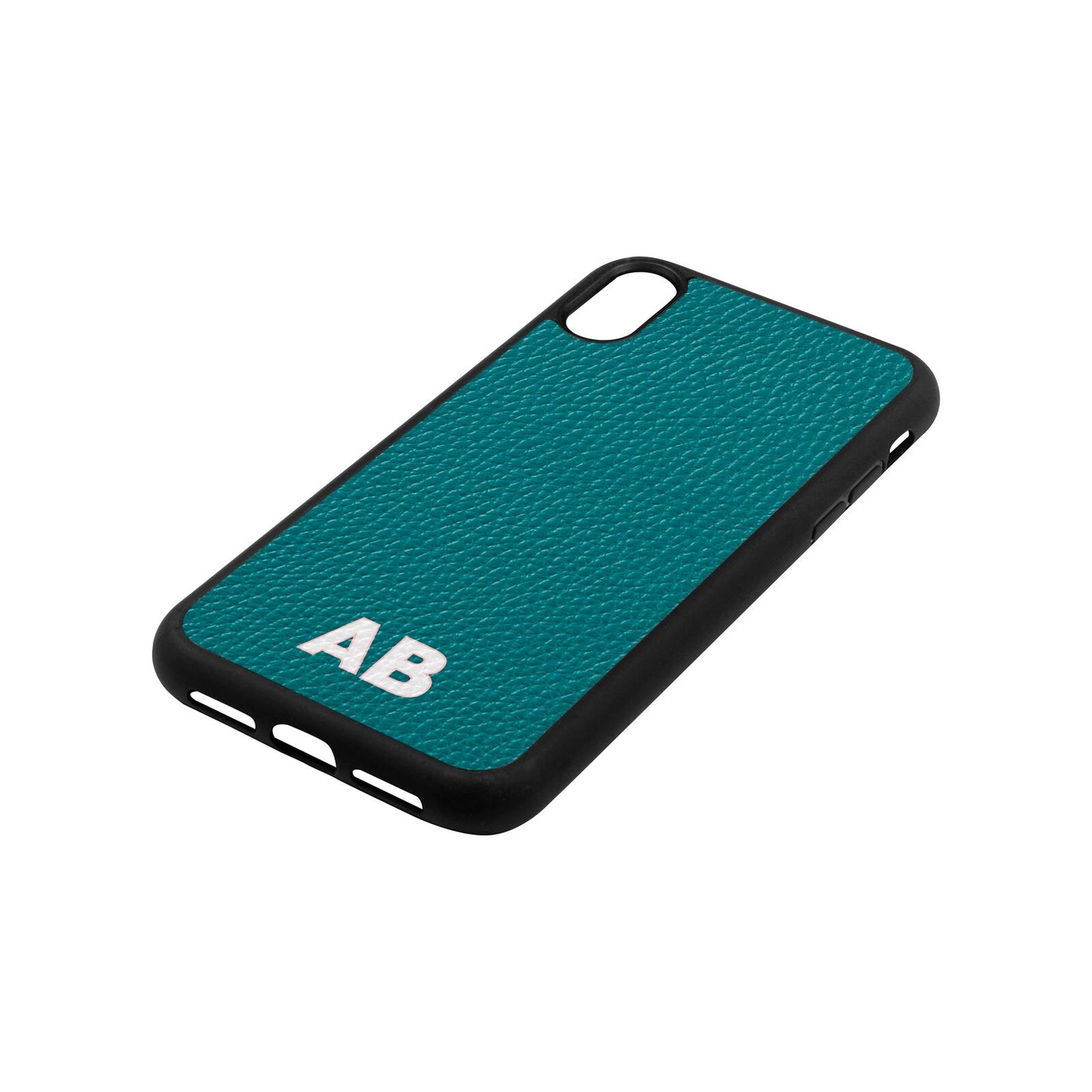 Sans Serif Initials Green Pebble Leather iPhone Xr Case Side Angle