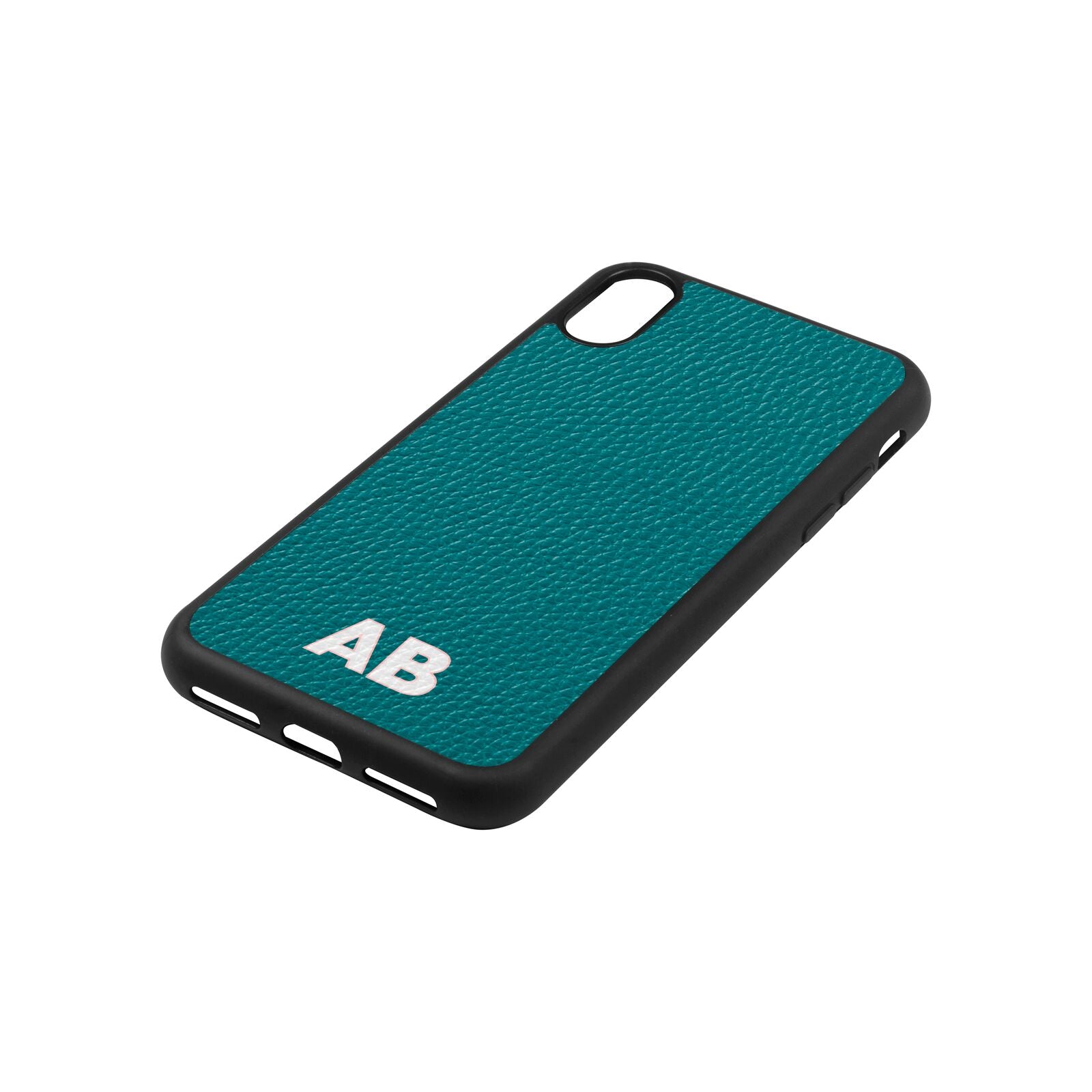 Sans Serif Initials Green Pebble Leather iPhone Xs Case Side Angle