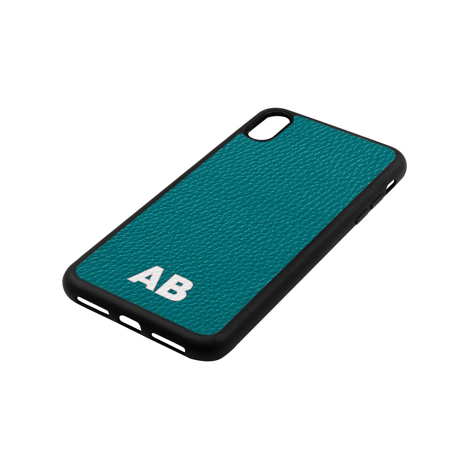 Sans Serif Initials Green Pebble Leather iPhone Xs Max Case Side Angle