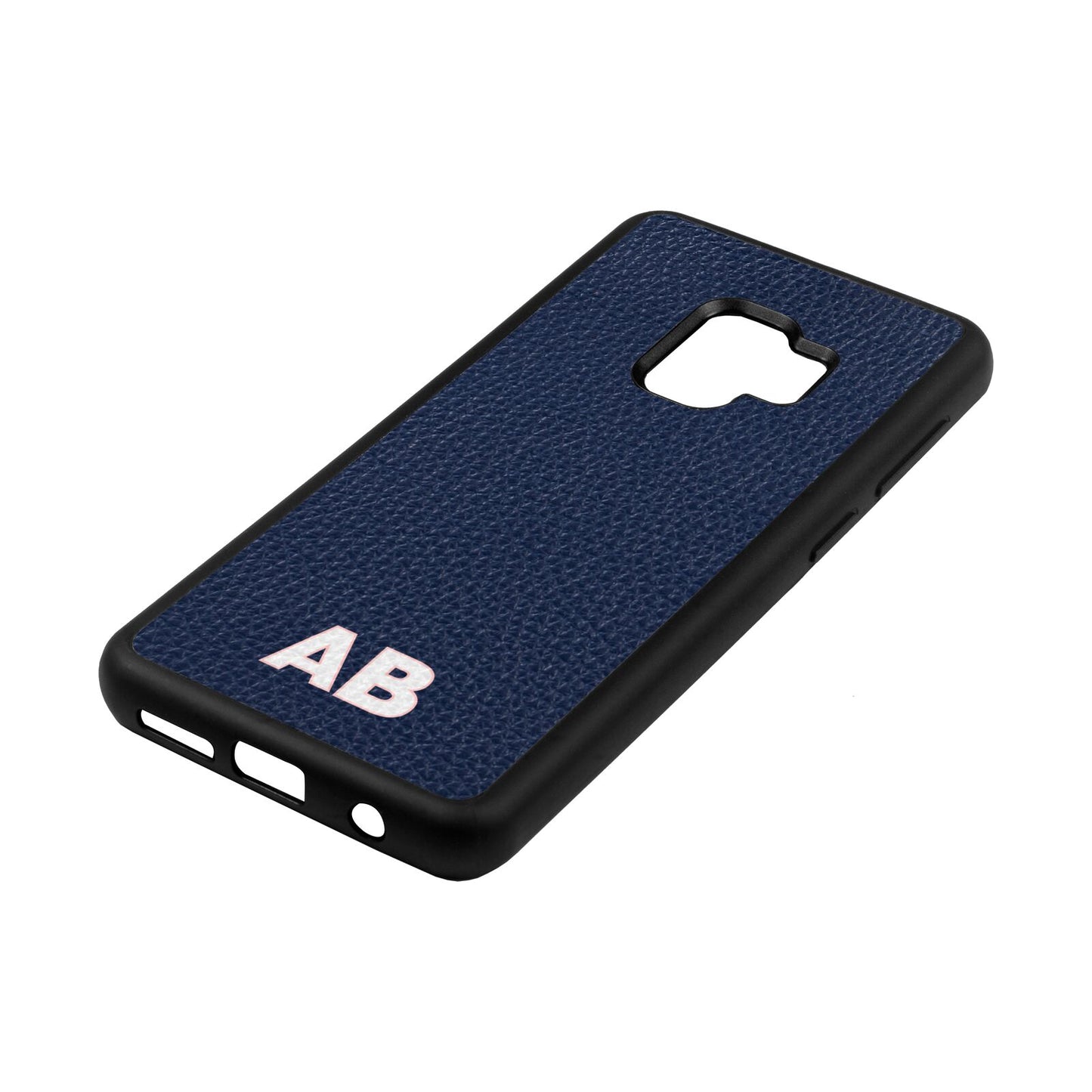 Sans Serif Initials Navy Blue Pebble Leather Samsung S9 Case Side Angle